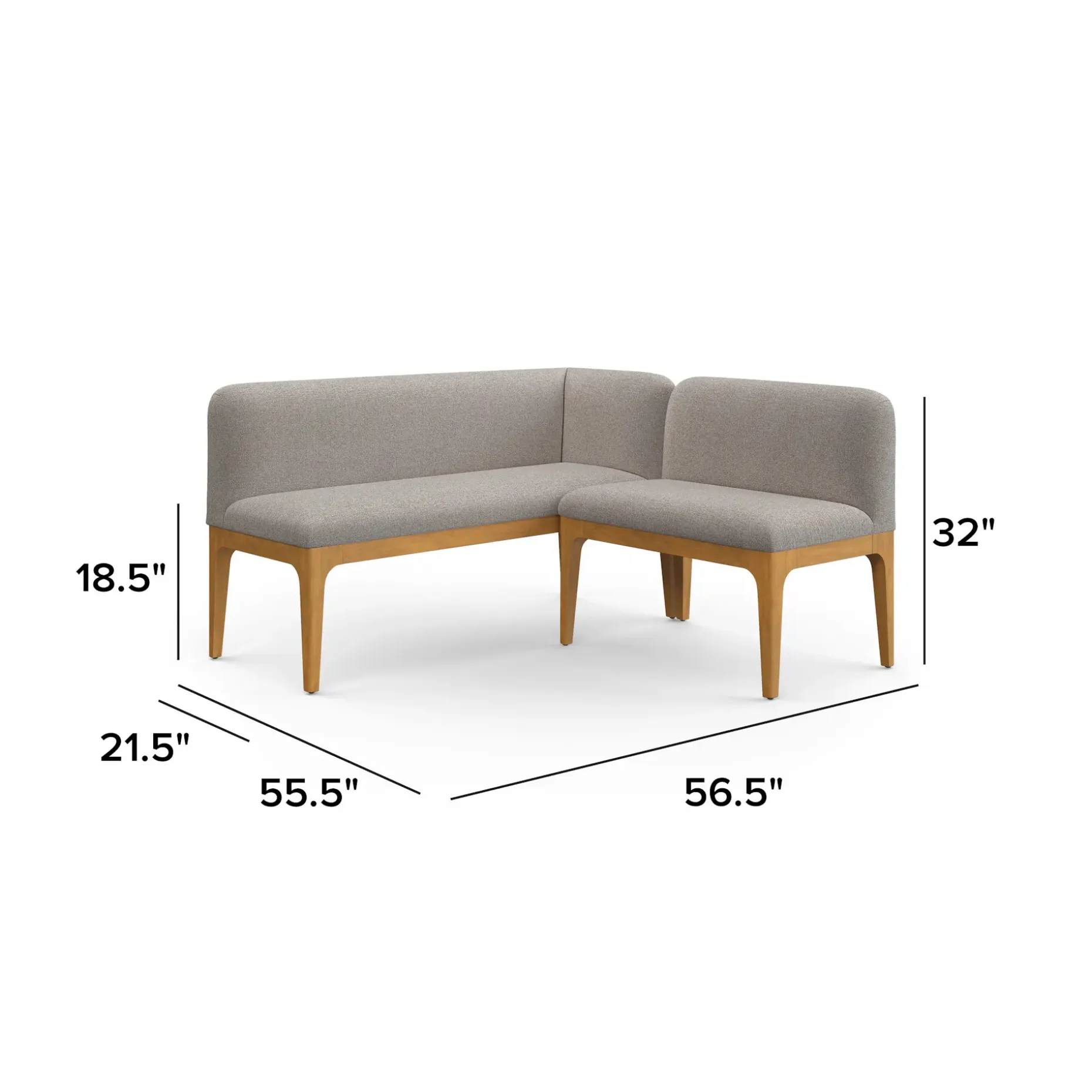 Rosin 55.75" Right Arm Banquette Set - Smoked Oak and Hestia Gray