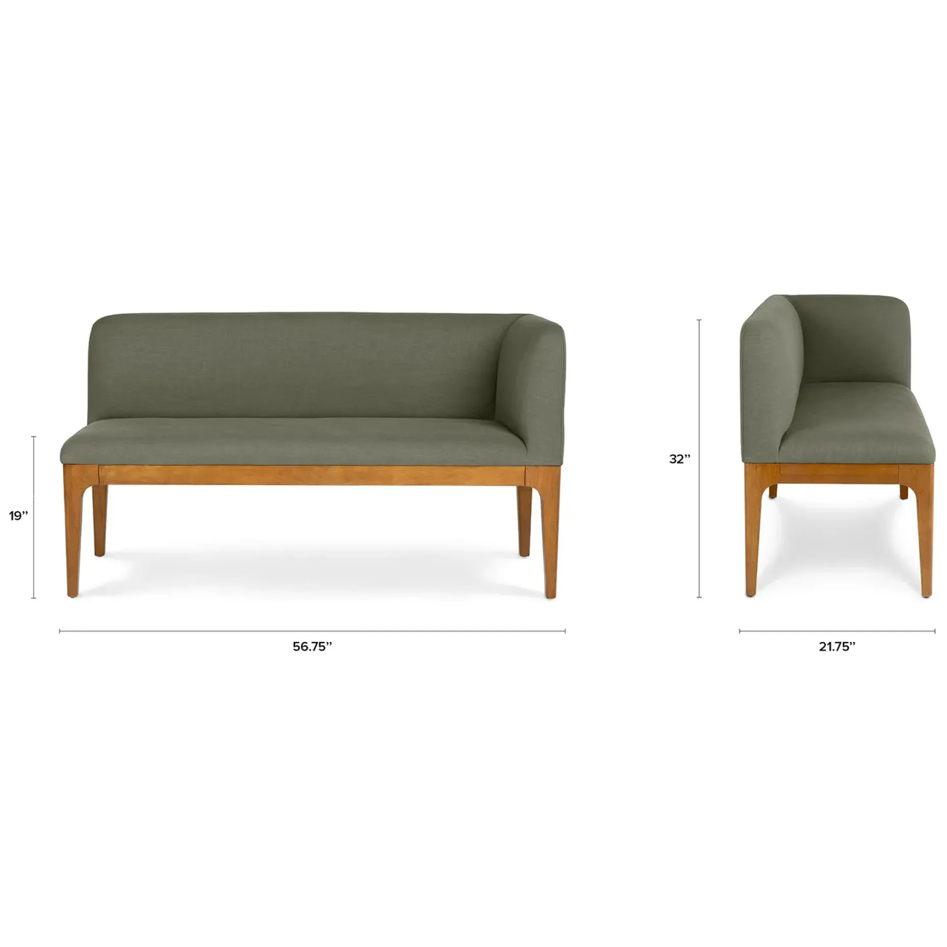 Rosin 56.75" Right Corner Banquette - Smoked Oak and Welsh Green