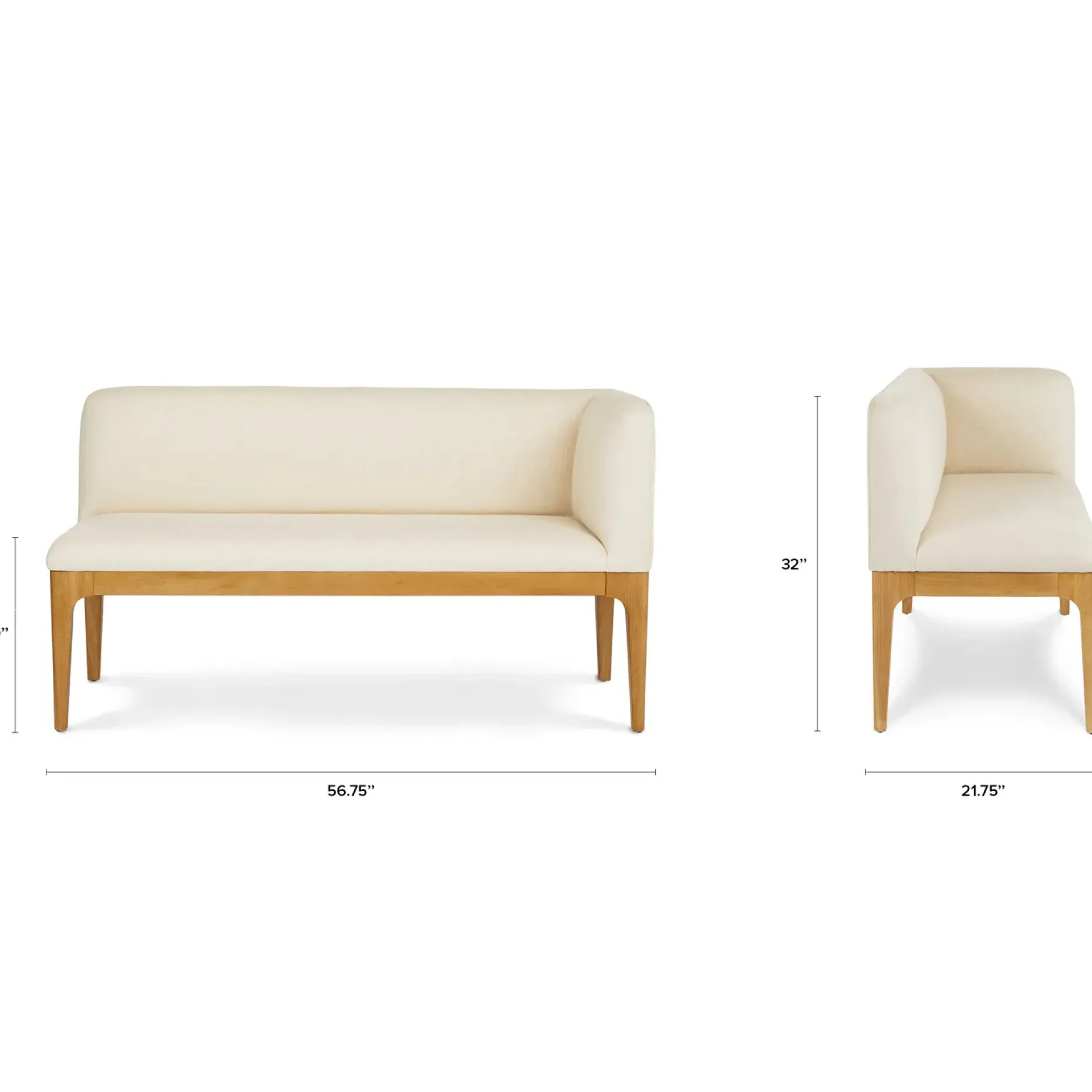 Rosin 56.75" Right Corner Banquette - Natural Oak and Sand Ivory
