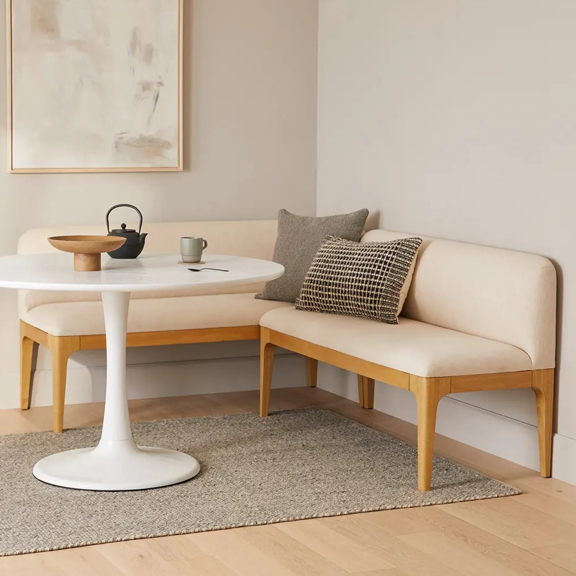 Rosin 56.75" Right Corner Banquette - Natural Oak and Sand Ivory
