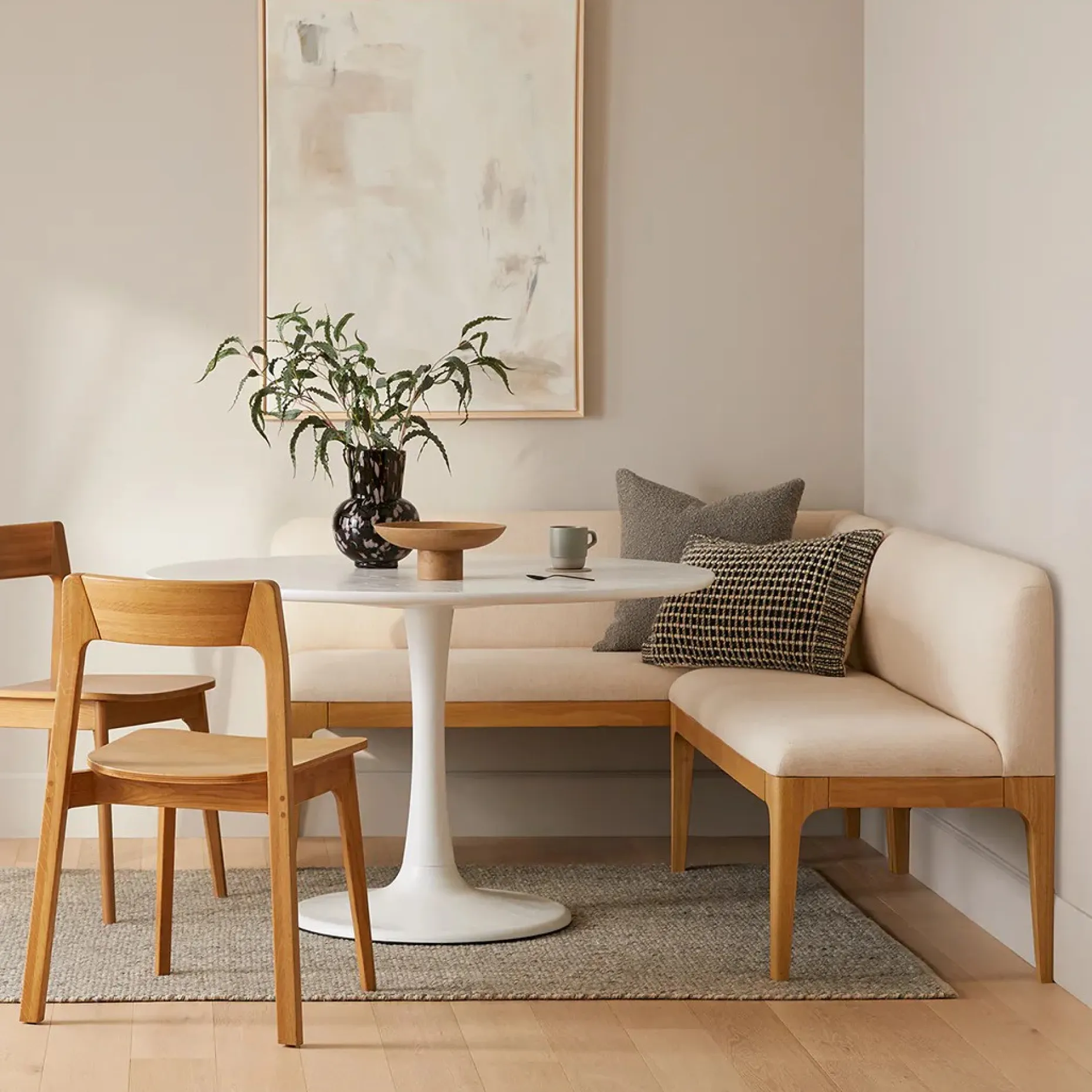 Rosin 56.75" Right Corner Banquette - Natural Oak and Sand Ivory