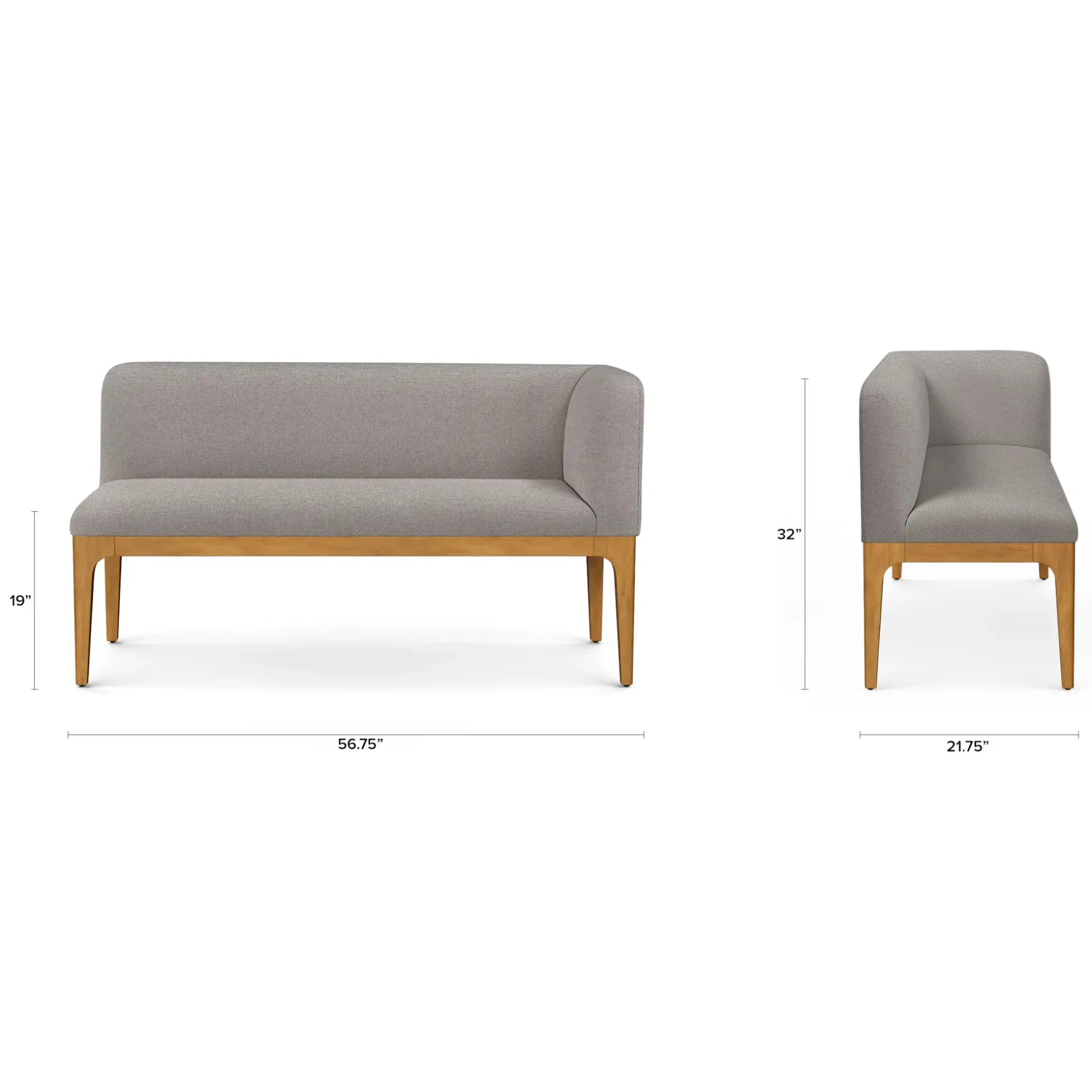 Rosin 56.75" Right Corner Banquette - Smoked Oak and Hestia Gray
