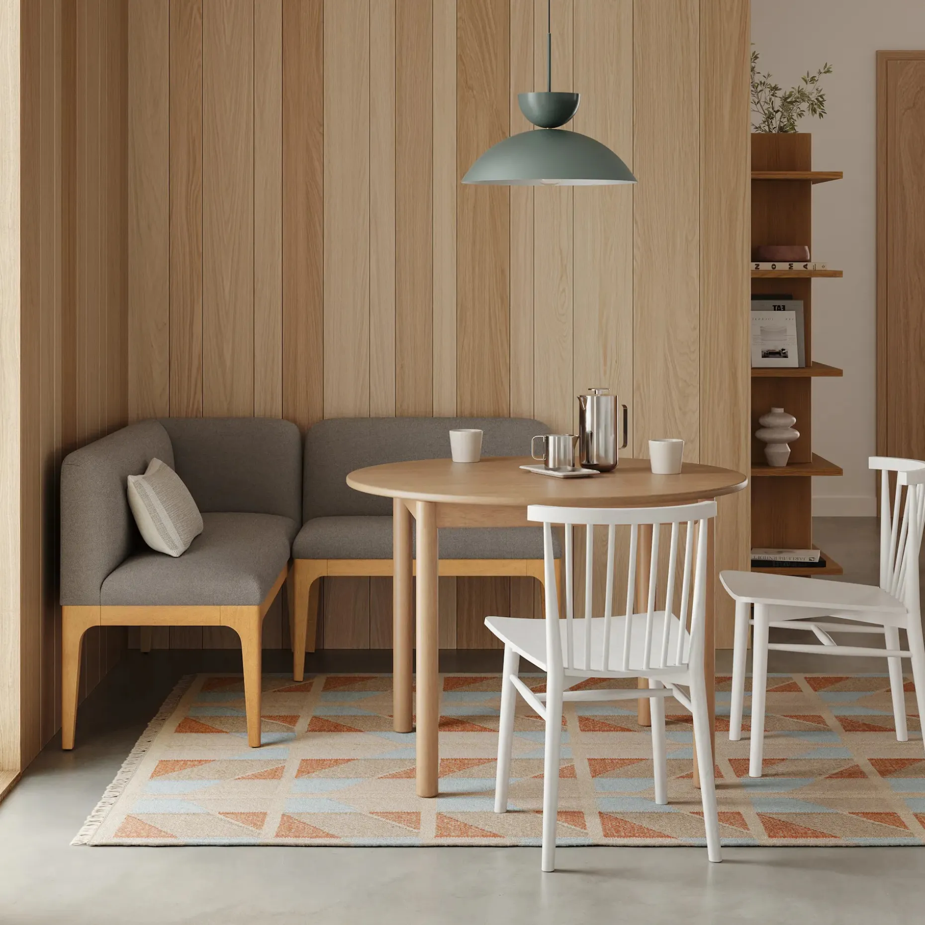 Rosin 56.75" Right Corner Banquette - Natural Oak and Hestia Gray
