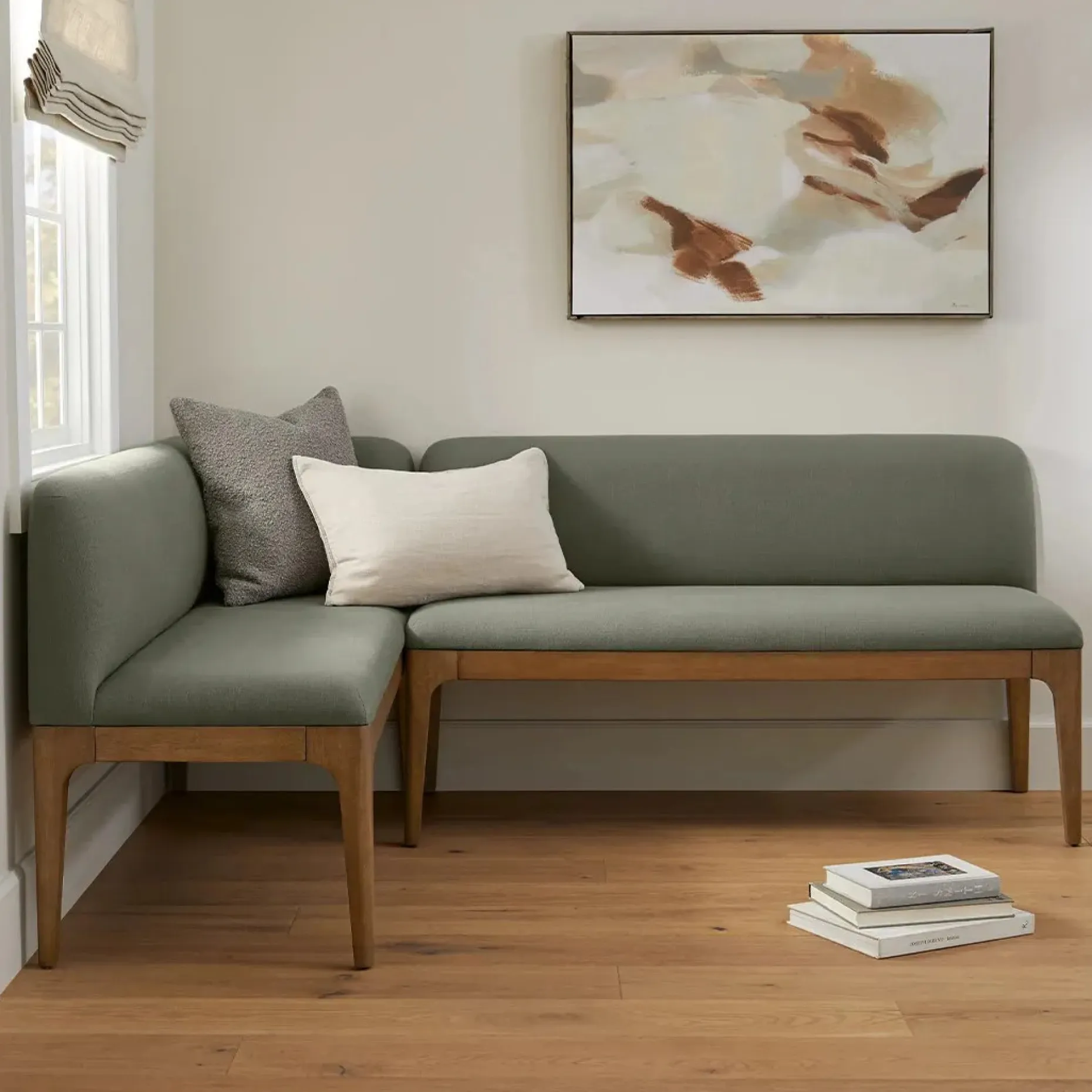 Rosin 56.75" Right Corner Banquette - Natural Oak and Hestia Gray