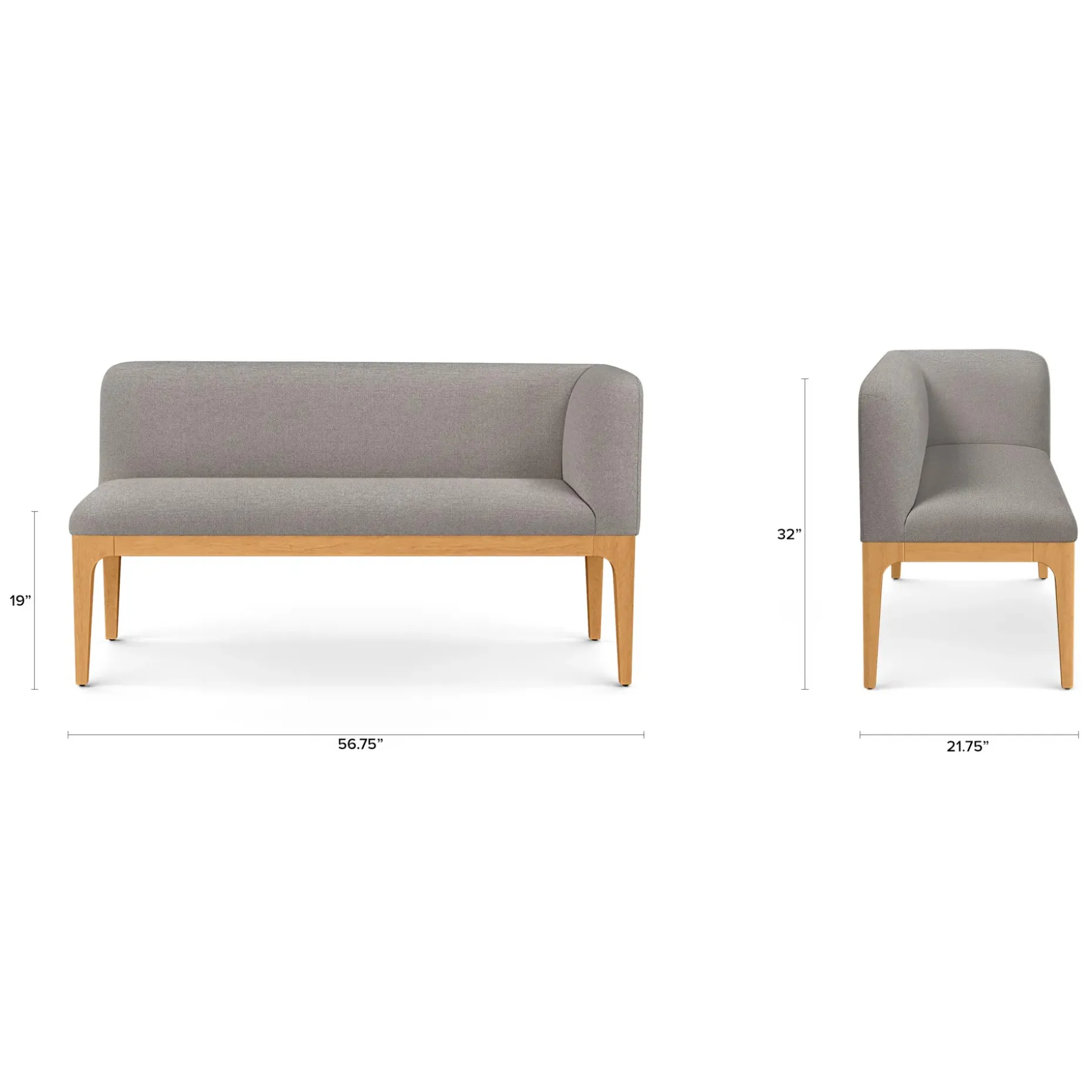 Rosin 56.75" Right Corner Banquette - Natural Oak and Hestia Gray