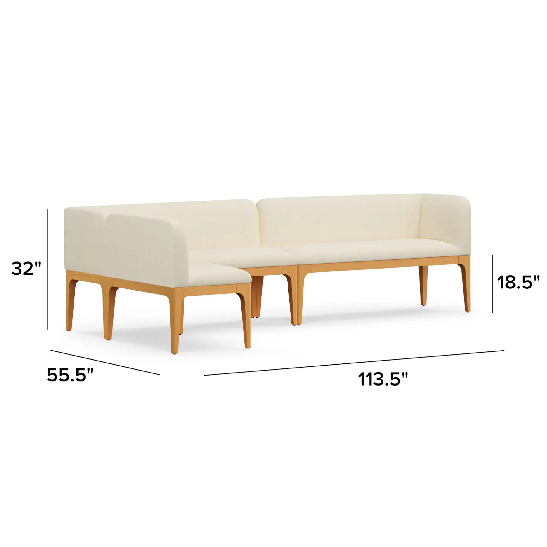 Rosin 113.5" Short L-Shape Banquette Set - Natural Oak and Sand Ivory