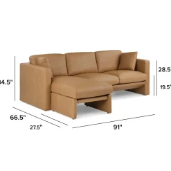 Roxwell 91" Leather Reversible Sectional - Charme Tan
