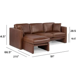 Roxwell 91" Leather Reversible Sectional - Taos Brown