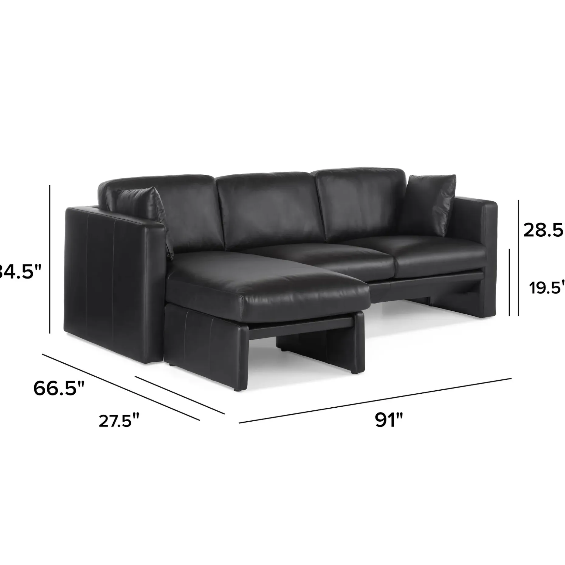 Roxwell 91" Leather Reversible Sectional - Emilia Black