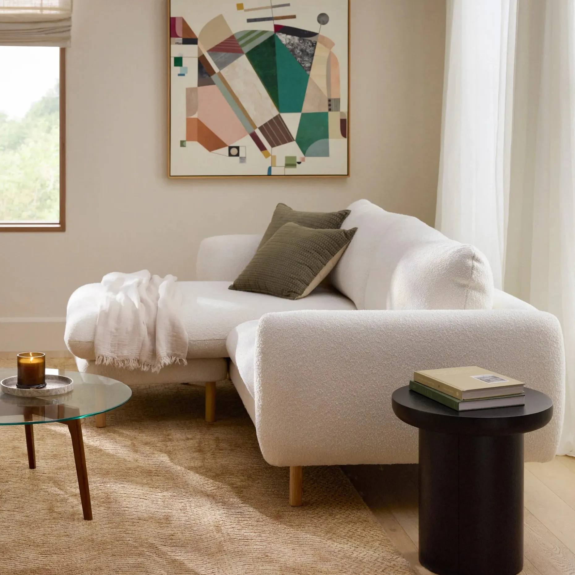 Sanders 85.5" Reversible Sectional - Ivory Wool Bouclé