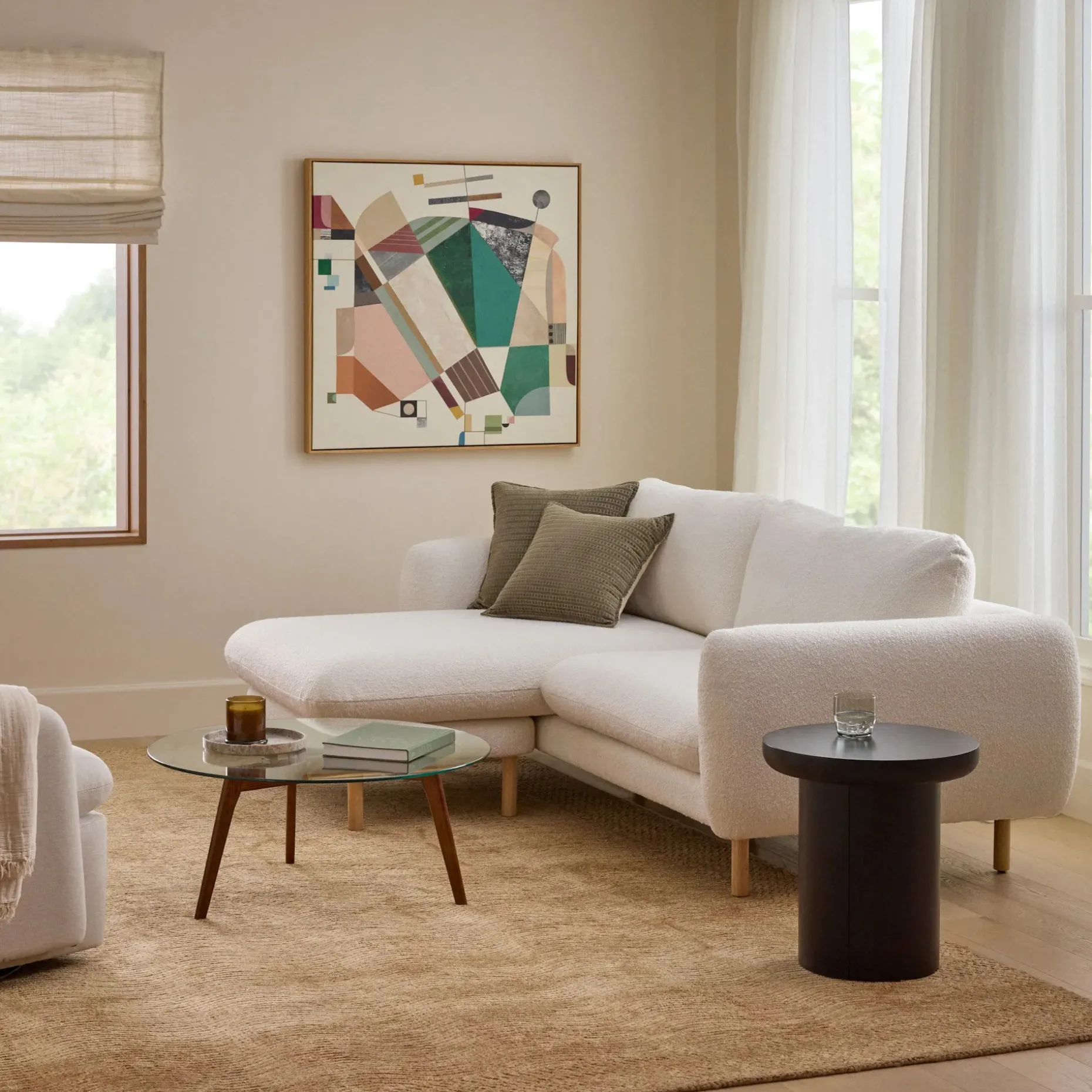 Sanders 85.5" Reversible Sectional - Ivory Wool Bouclé