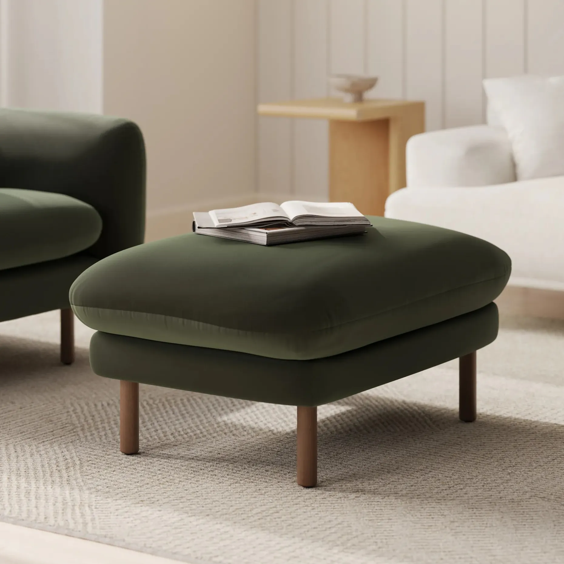 Sanders 35.5" Velvet Ottoman - Plush Pacific Green
