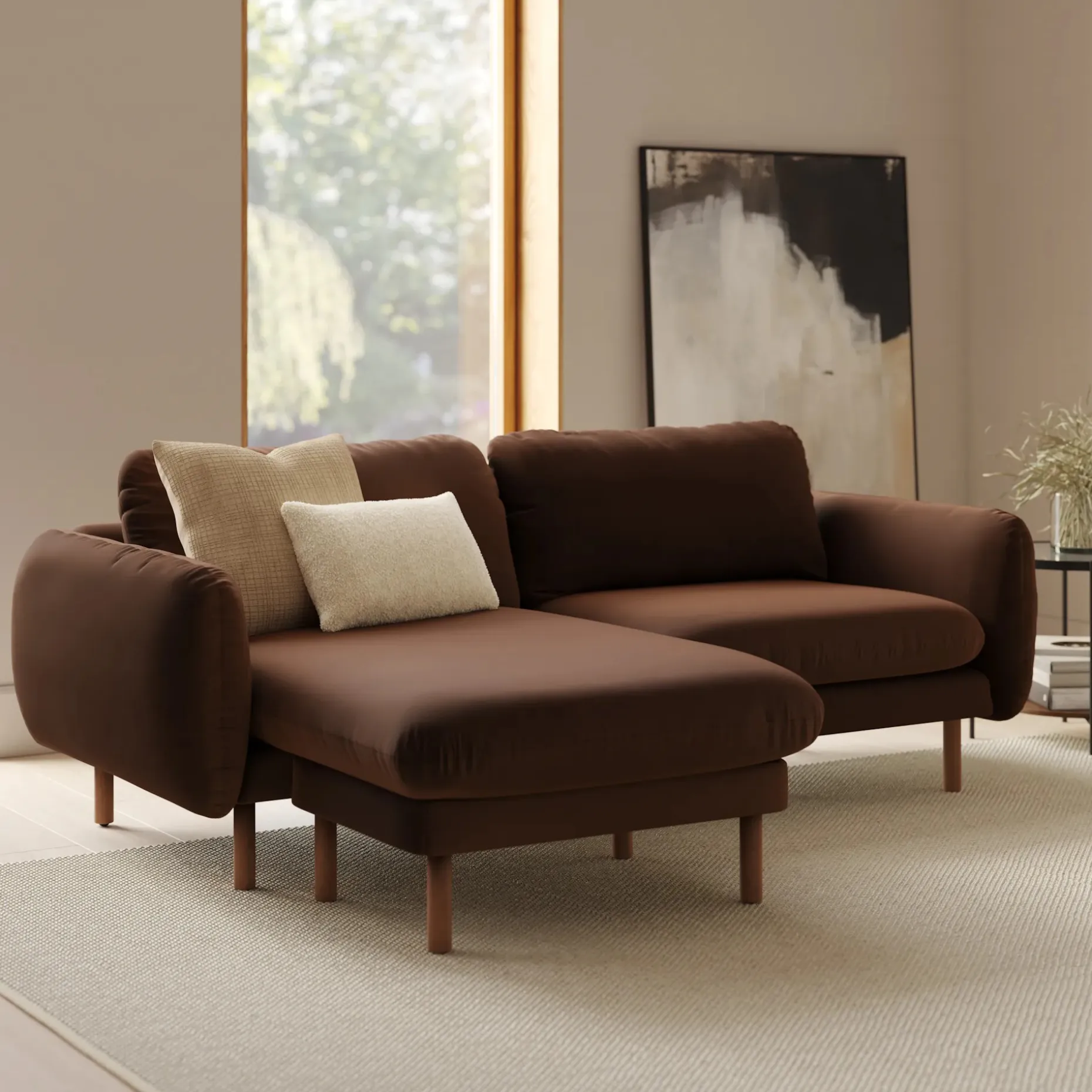 Sanders 85.5" Velvet Reversible Sectional - Plush Pacific Brown