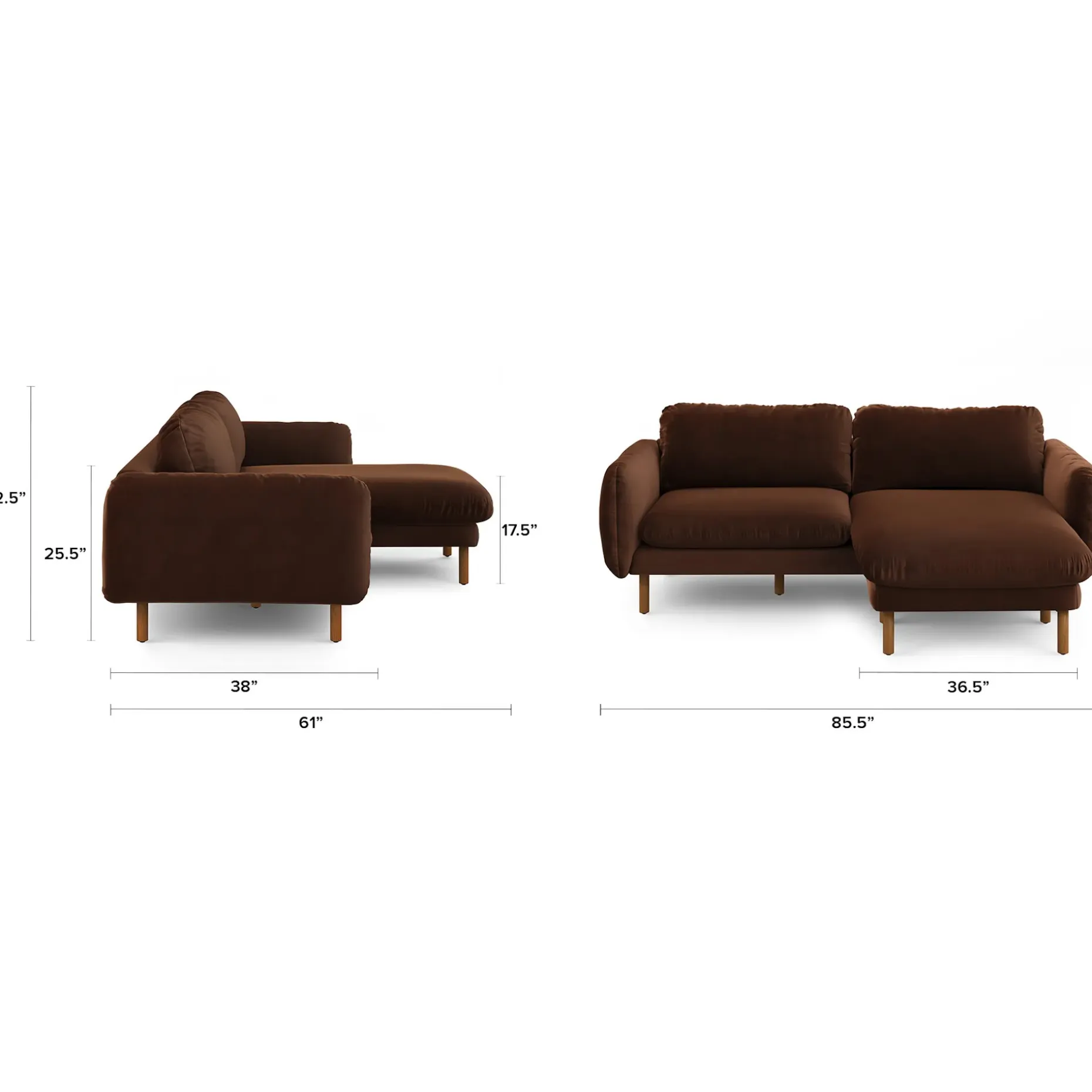 Sanders 85.5" Velvet Reversible Sectional - Plush Pacific Brown