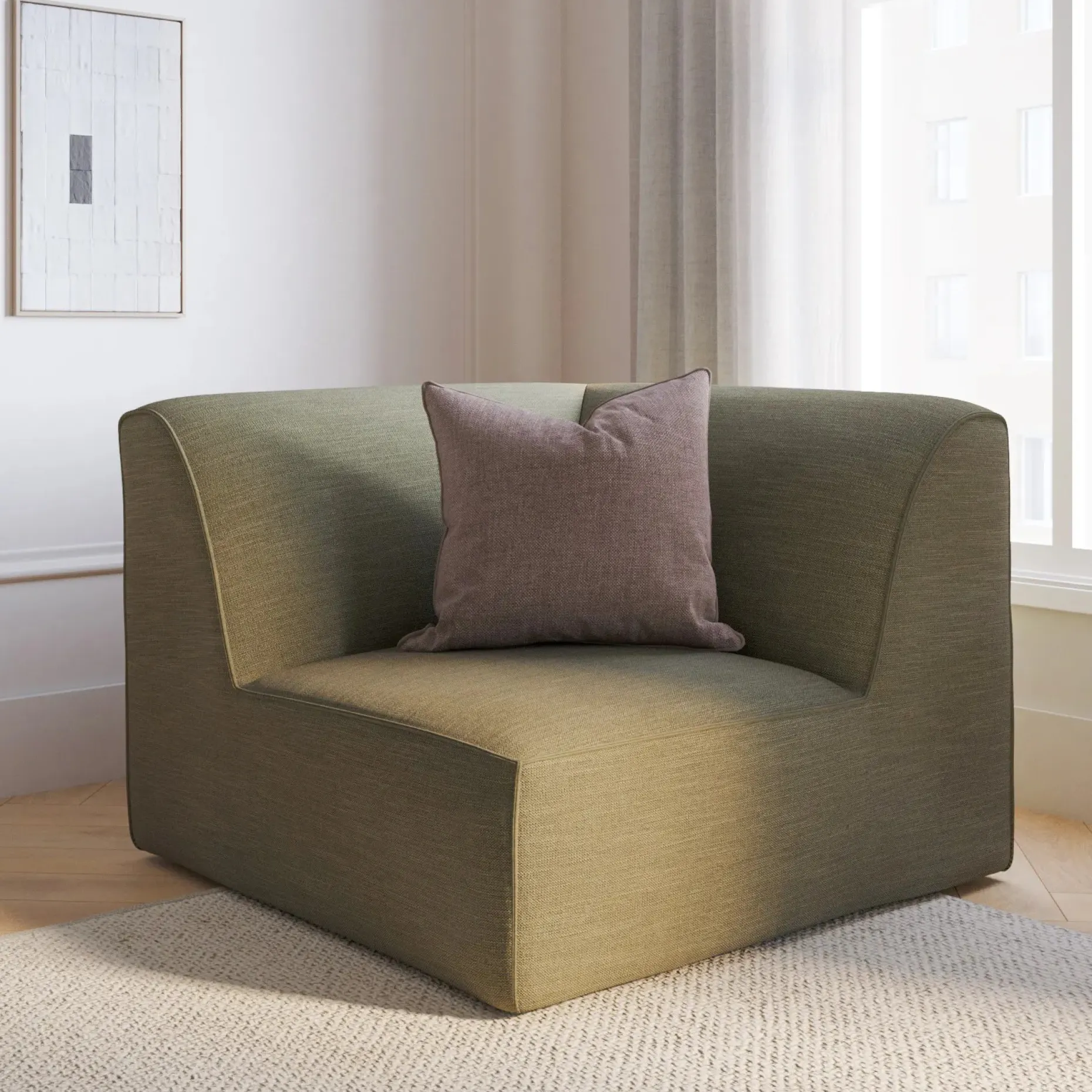 Sanna 40" Corner Chair Module - Magnet Green