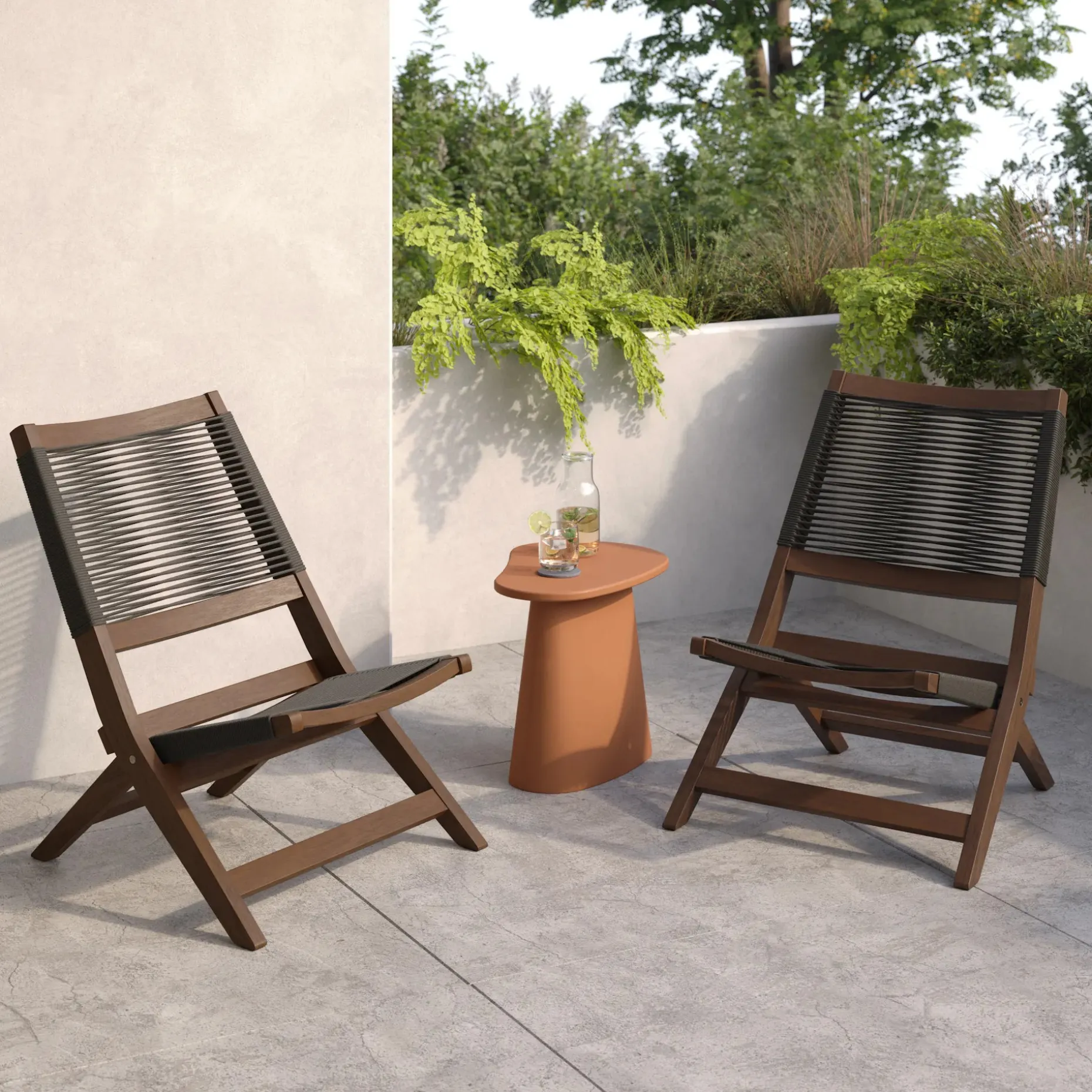 Santo 25.5" Outdoor Folding Lounge Chair Set - Charcoal