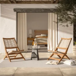 Santo 25.5" Outdoor Folding Lounge Chair Set - Ecru