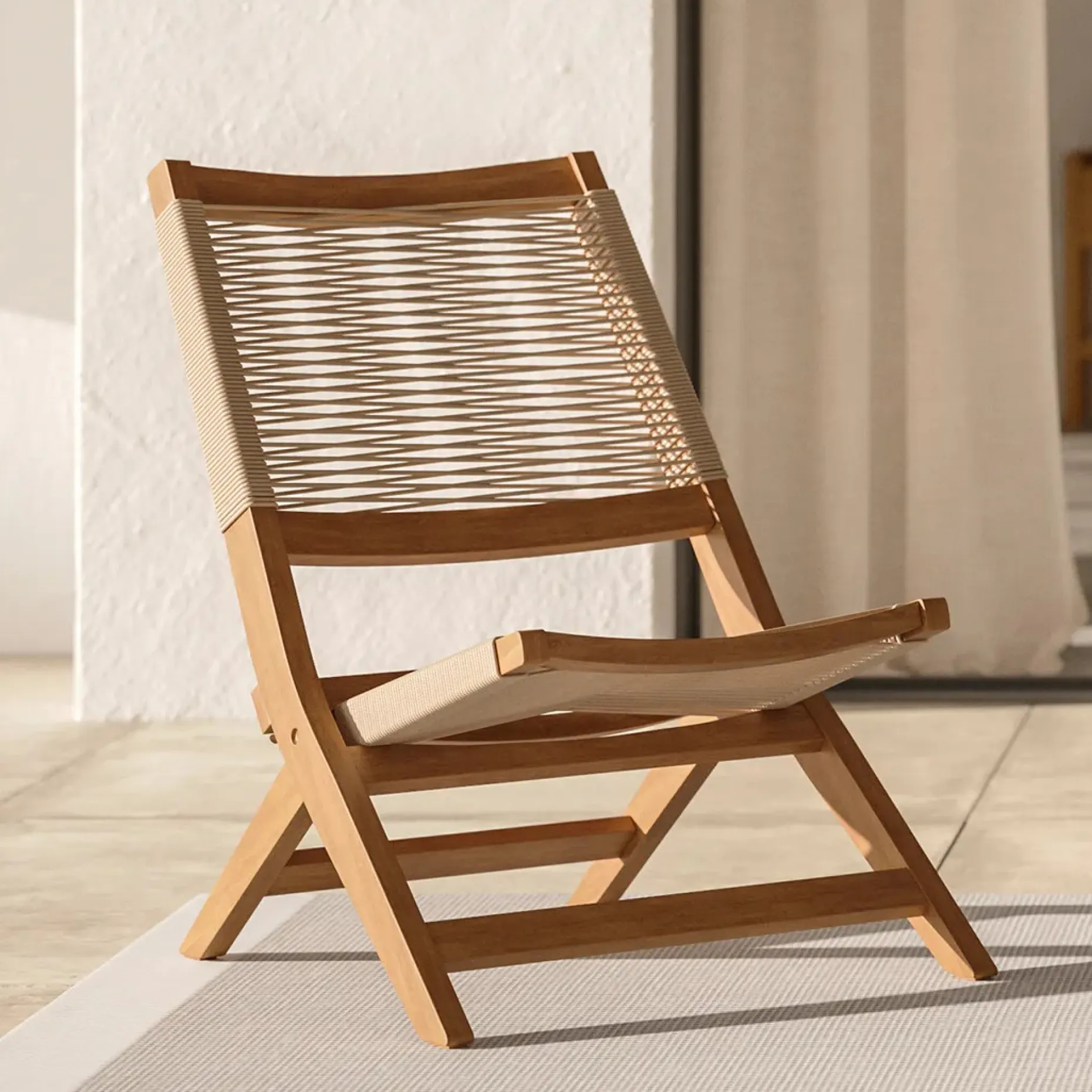 Santo 25.5" Outdoor Folding Lounge Chair - Ecru