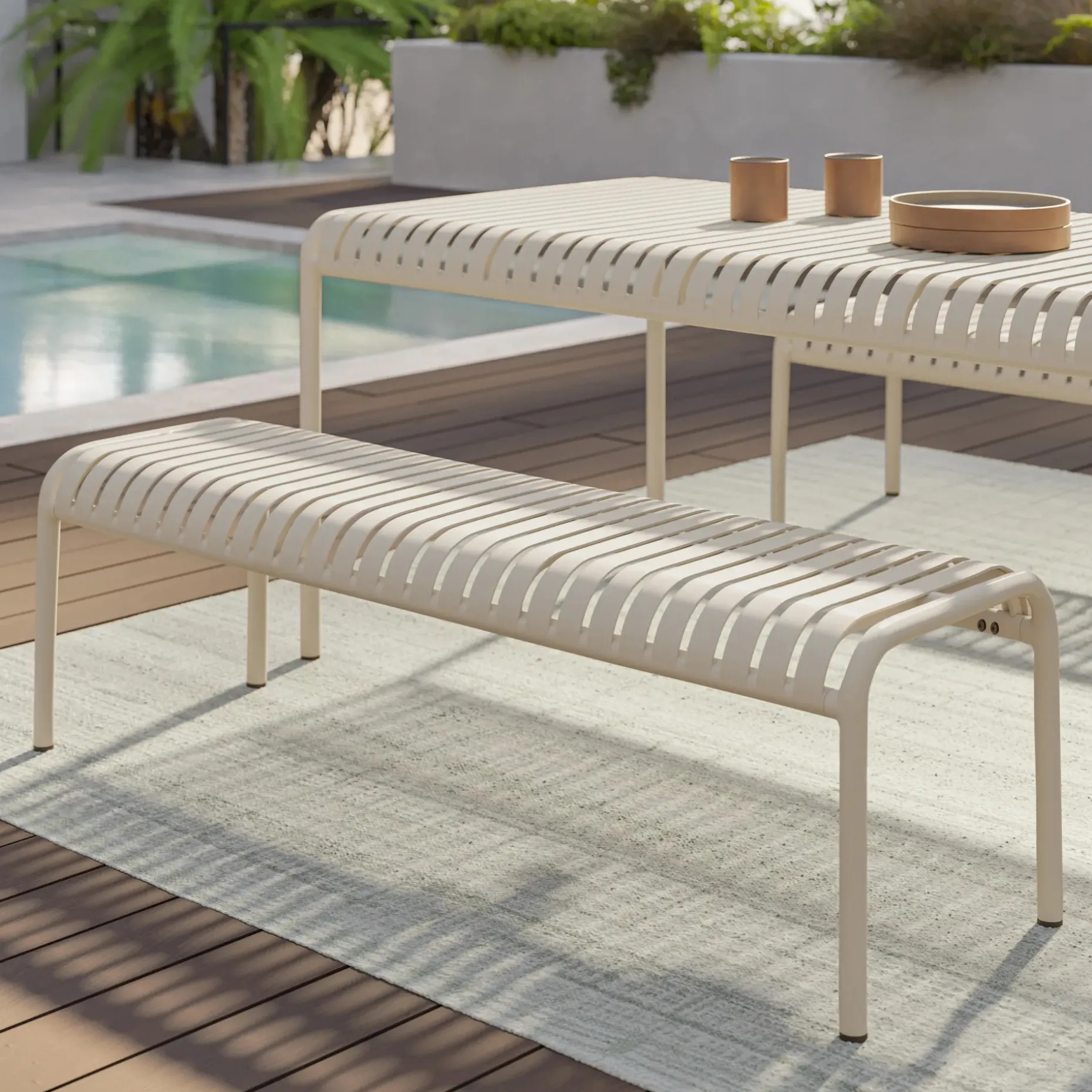 Sarek 59" Outdoor Bench - Taupe