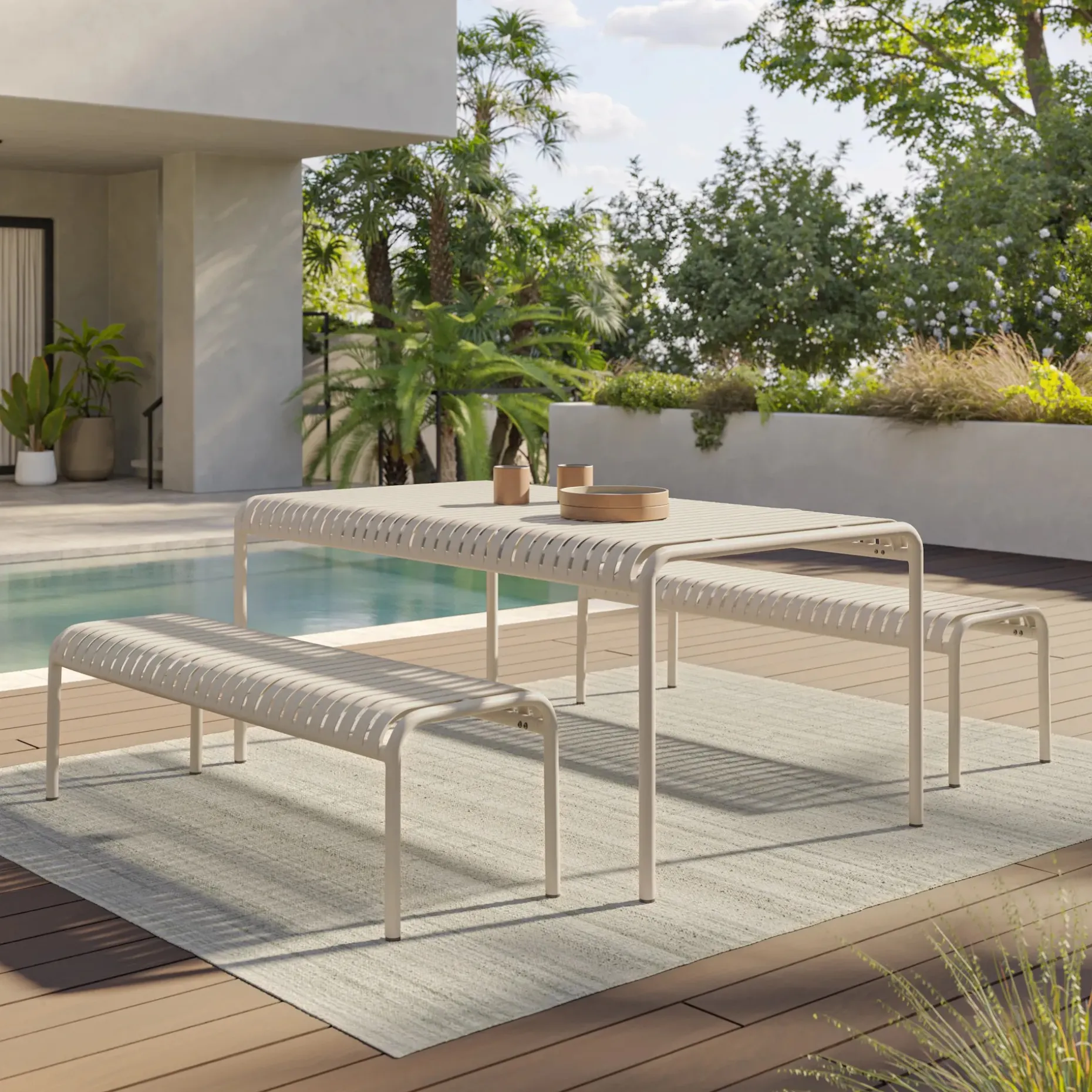 Sarek 59" Outdoor Bench - Taupe