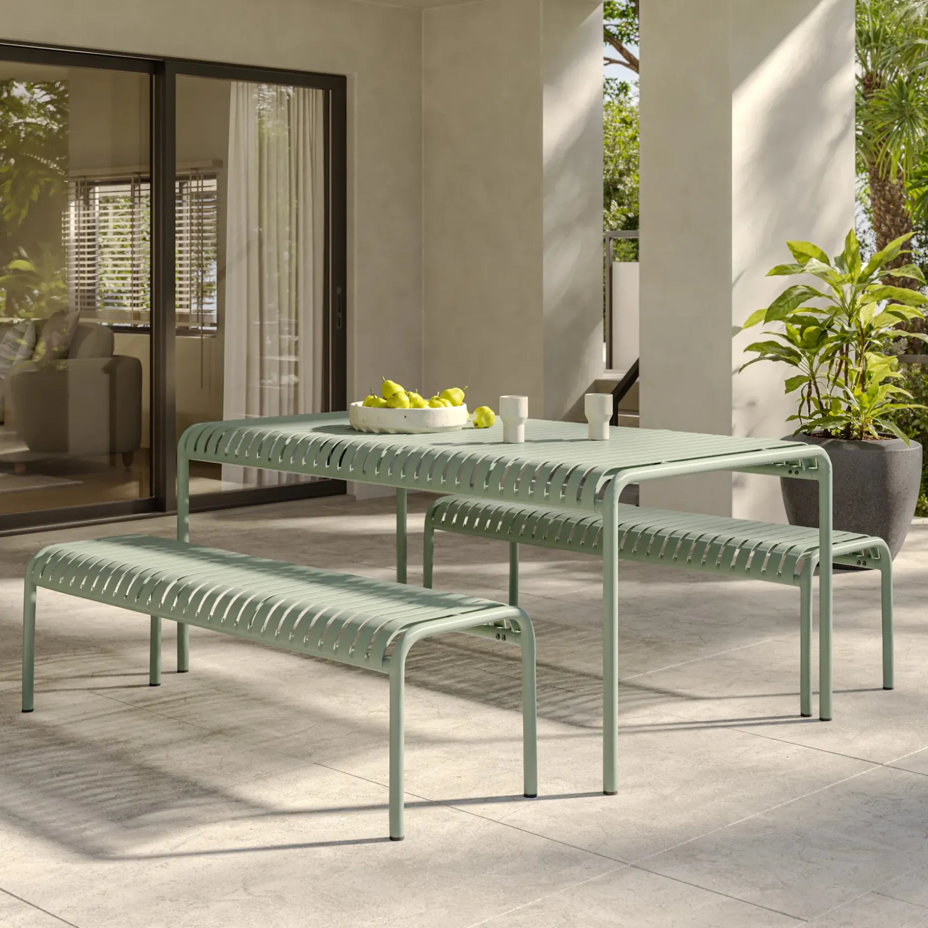 Sarek 67" Outdoor Dining Table Set - Khaki Green