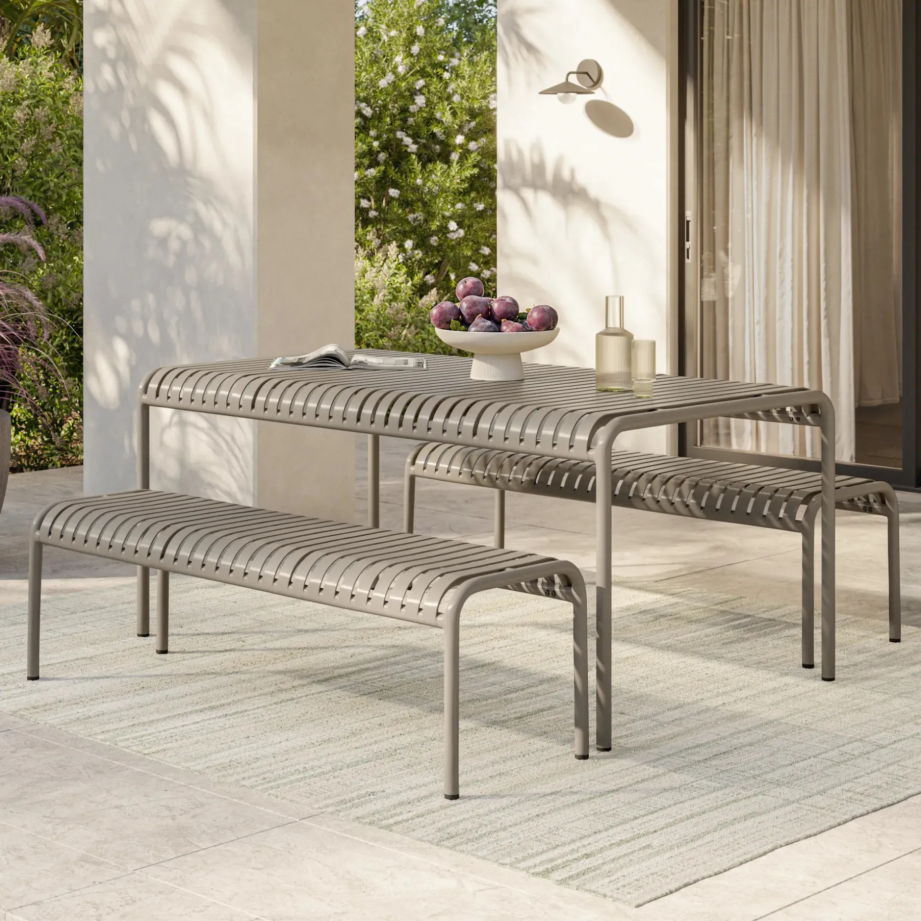 Sarek 67" Outdoor Dining Table Set - Warm Stone