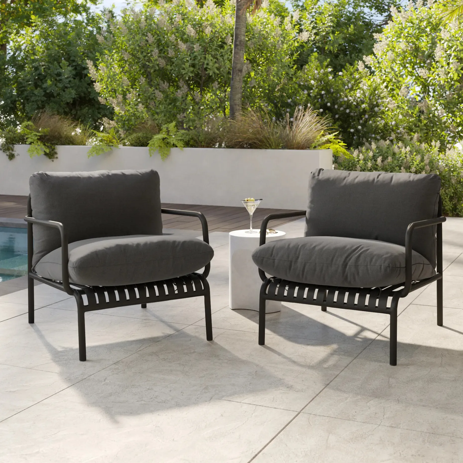Sarek 31.5" Outdoor Lounge Chair Set - Sunbrella® Onyx