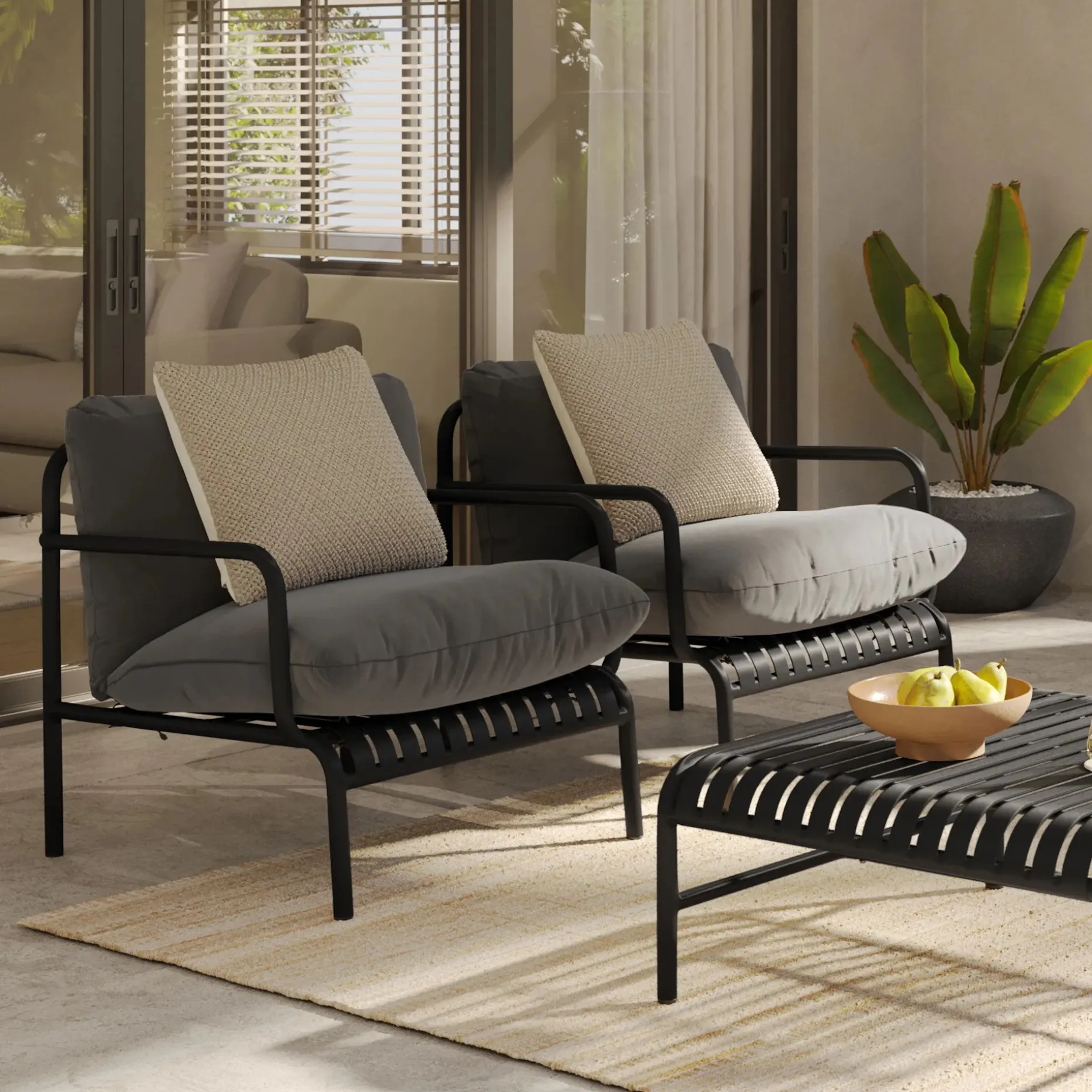 Sarek 31.5" Outdoor Lounge Chair Set - Sunbrella® Onyx