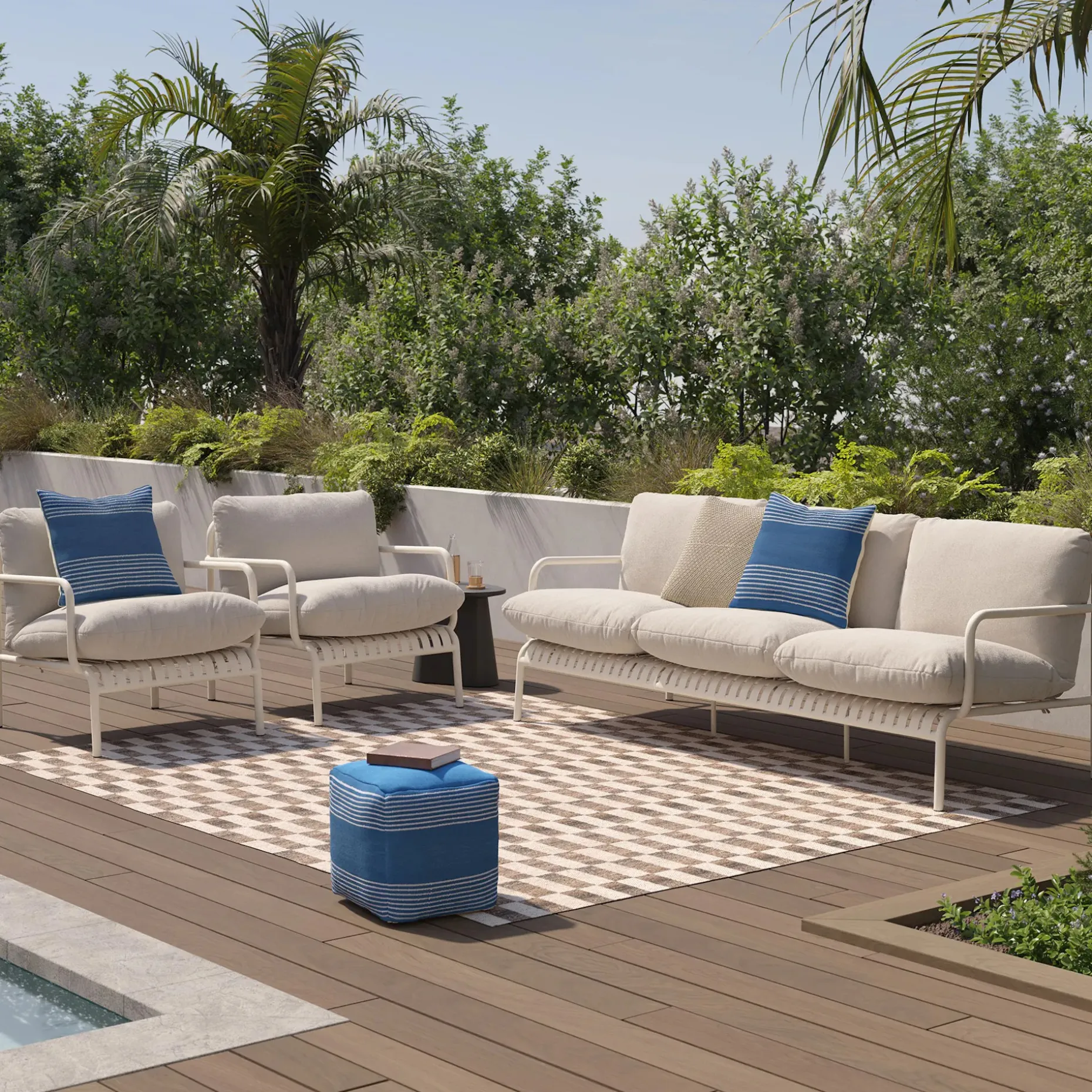 Sarek 31.5" Outdoor Lounge Chair Set - Sunbrella® Linen