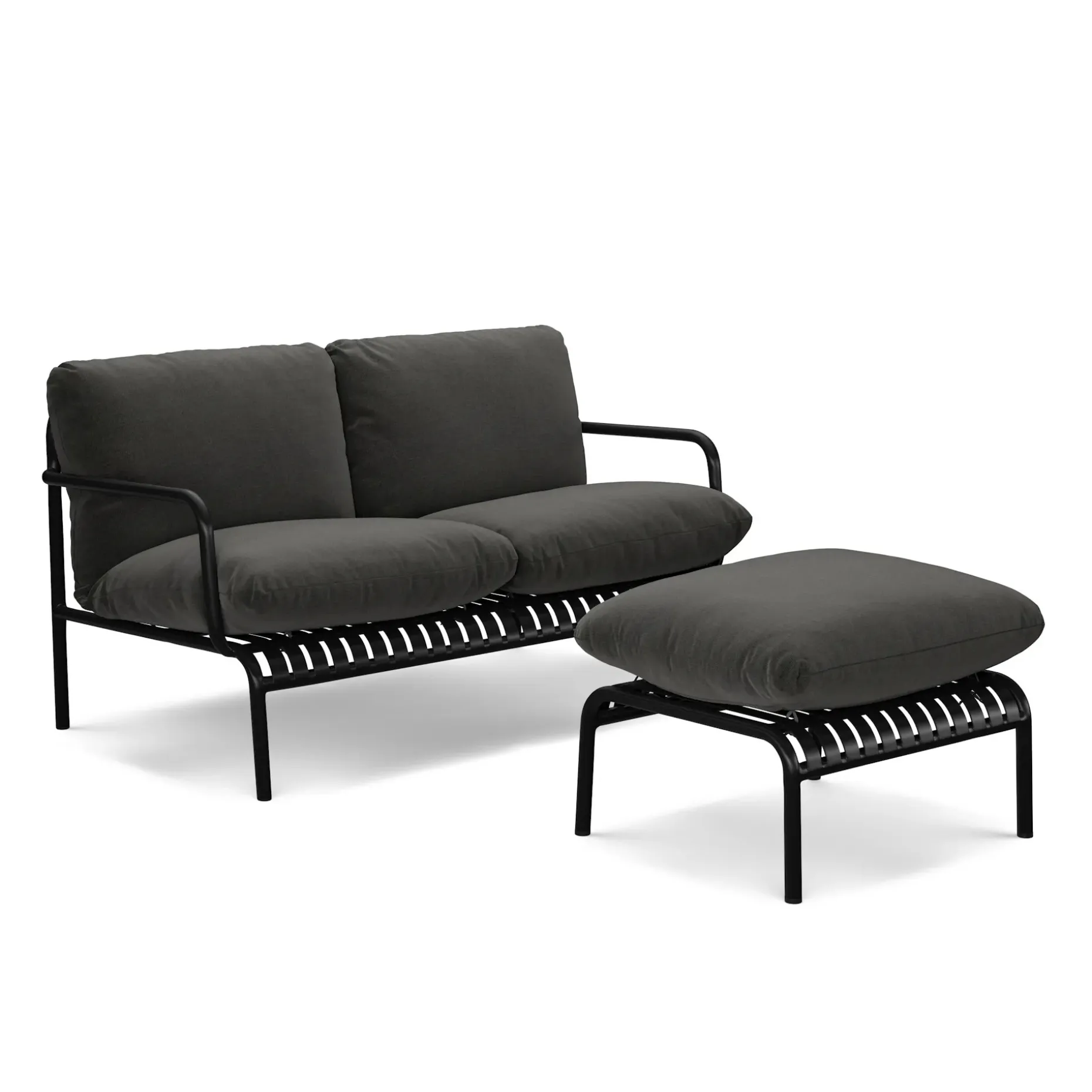 Sarek 59" Outdoor Loveseat and Ottoman Set - Sunbrella® Onyx