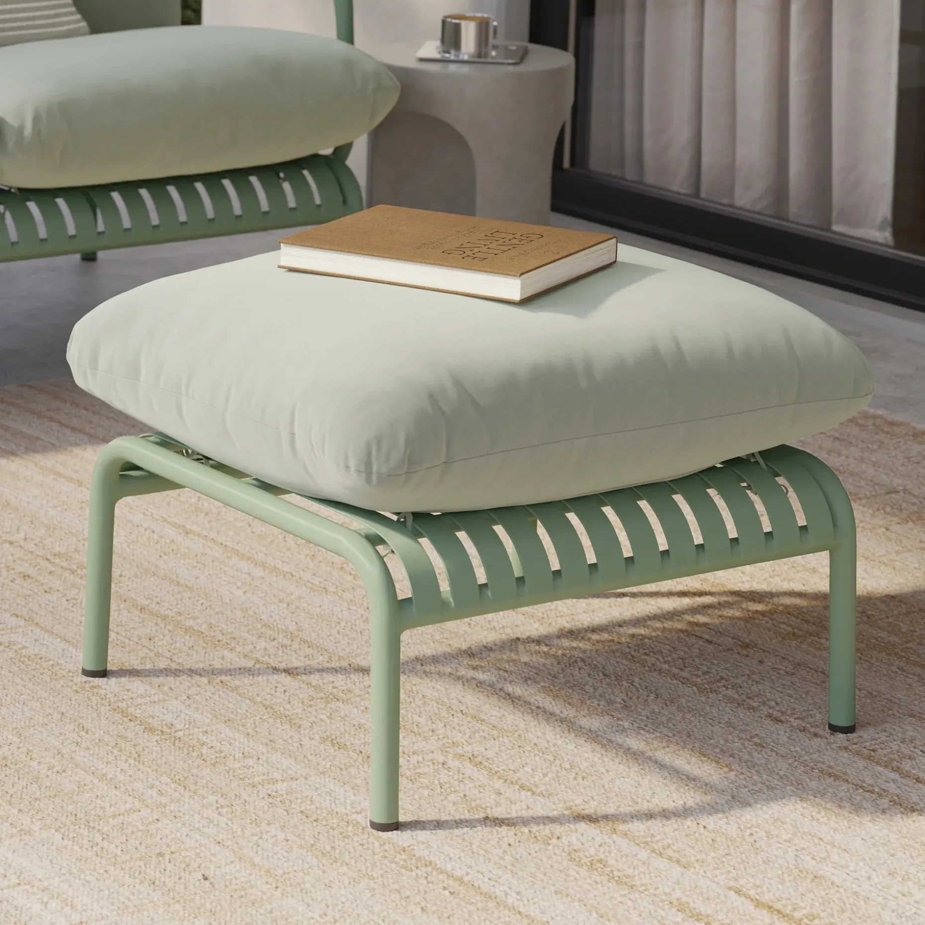 Sarek 59" Outdoor Loveseat and Ottoman Set - Sunbrella® Mint