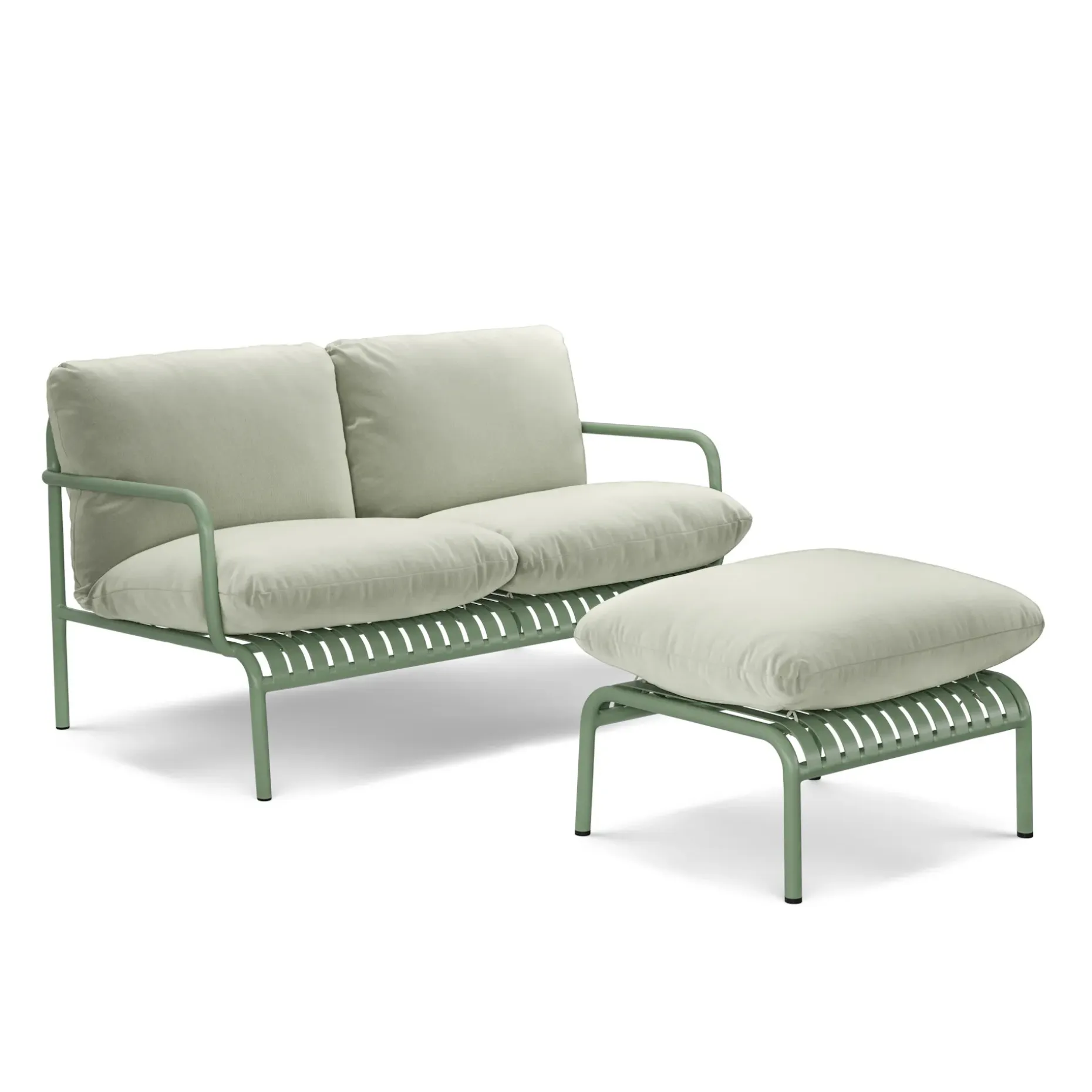 Sarek 59" Outdoor Loveseat and Ottoman Set - Sunbrella® Mint