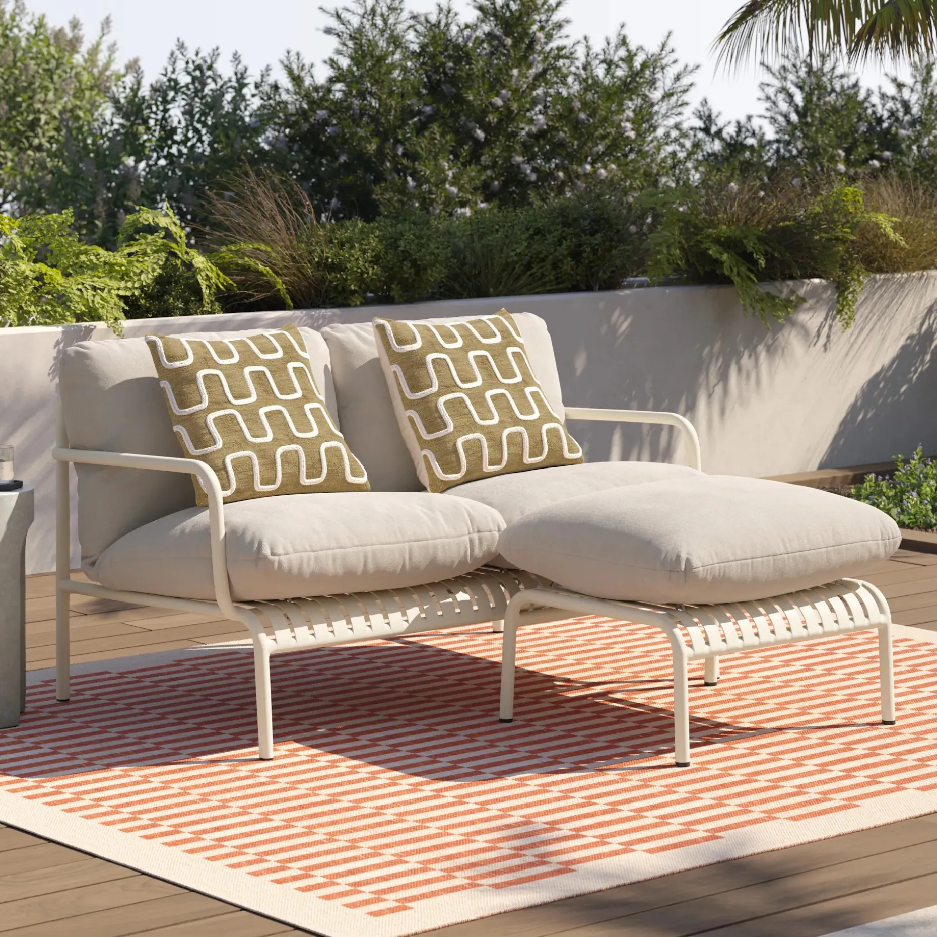 Sarek 29.5" Outdoor Ottoman - Sunbrella® Linen