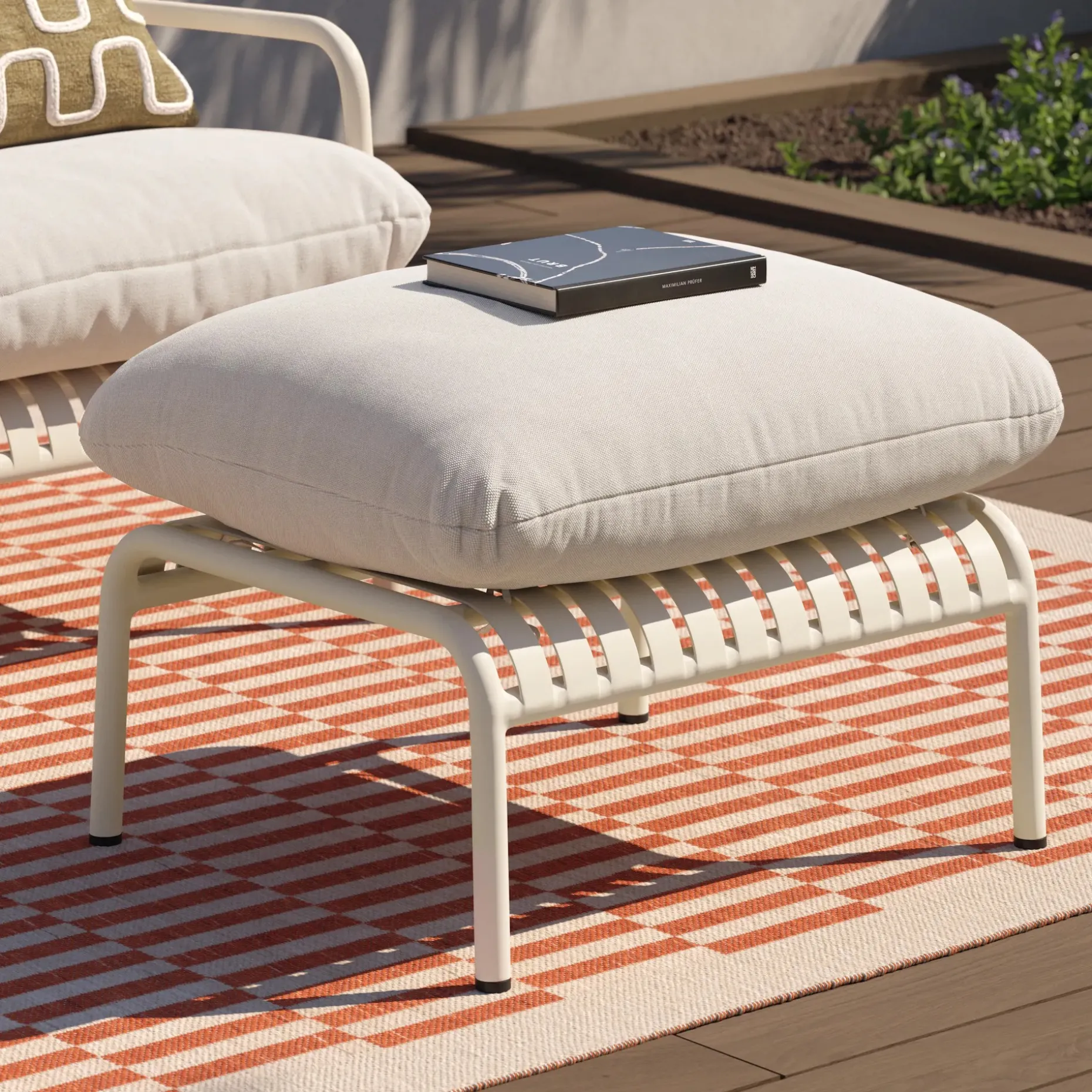 Sarek 29.5" Outdoor Ottoman - Sunbrella® Linen
