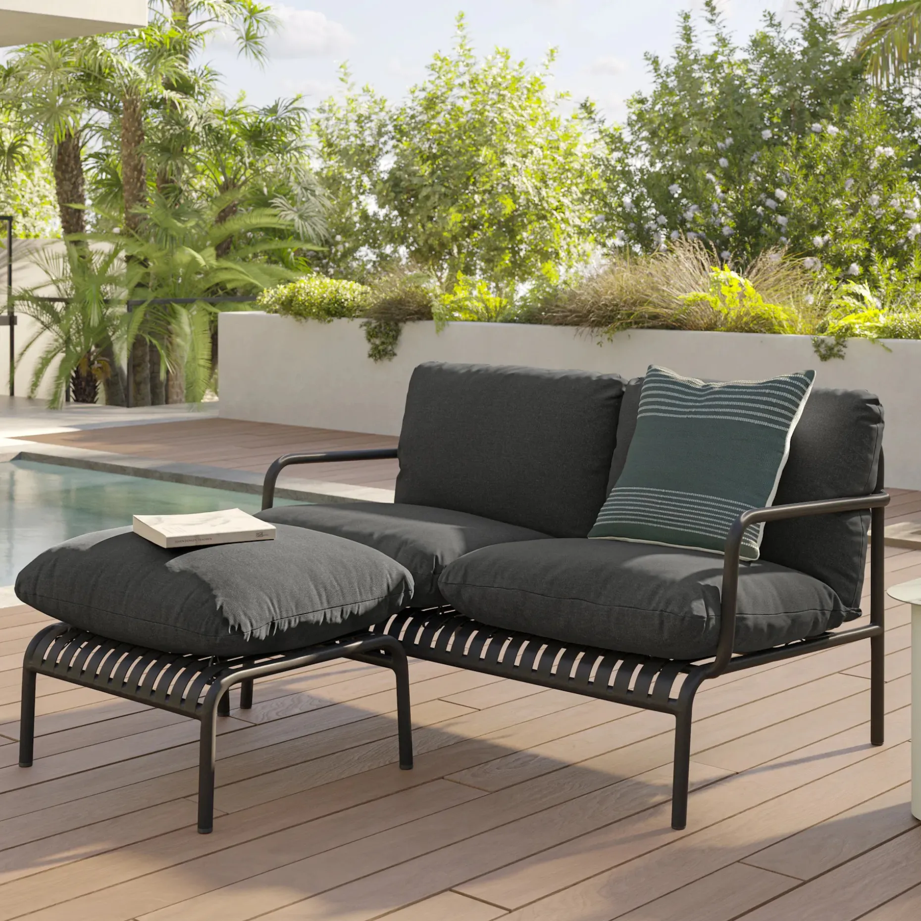 Sarek 29.5" Outdoor Ottoman - Sunbrella® Onyx