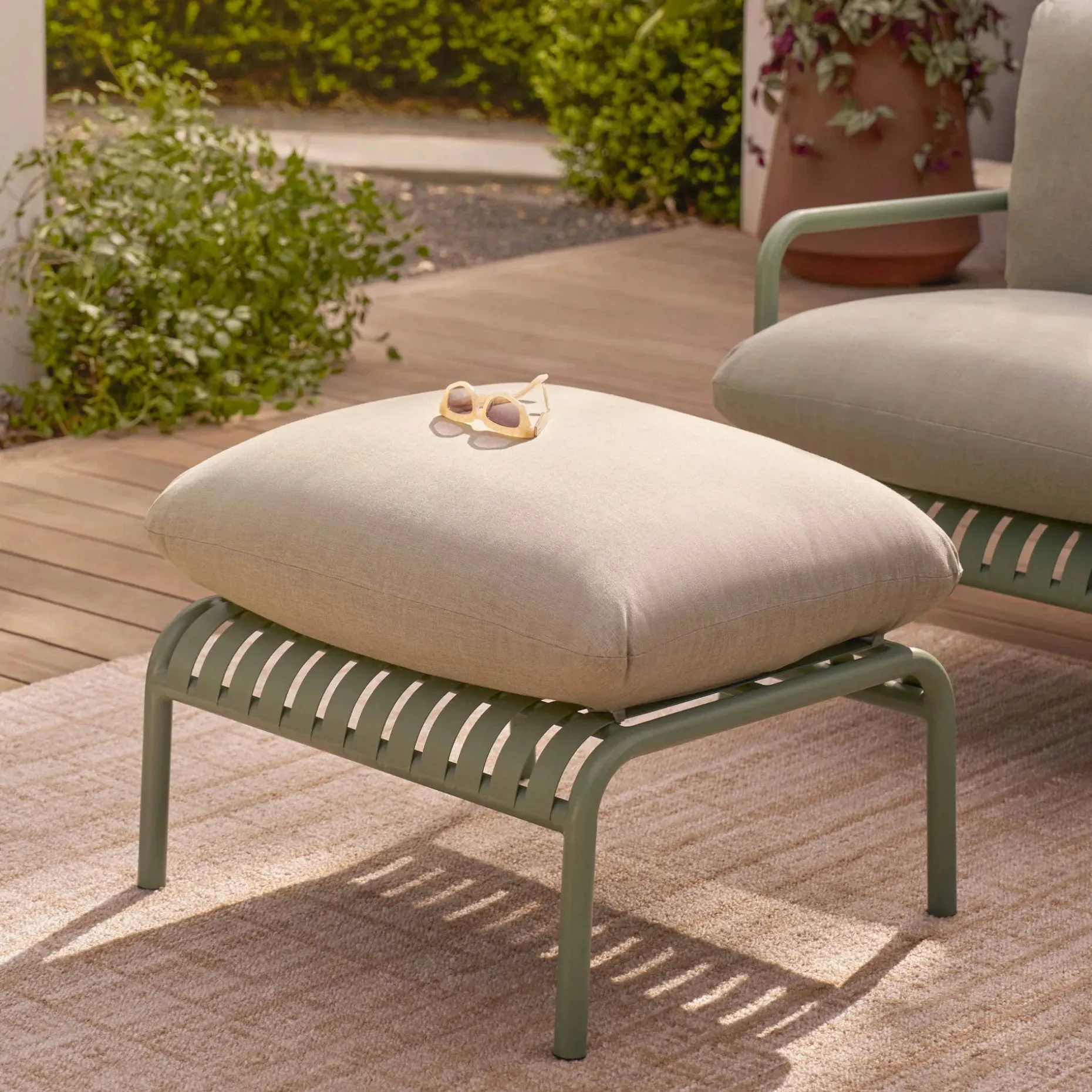 Sarek 29.5" Outdoor Ottoman - Sunbrella® Mint
