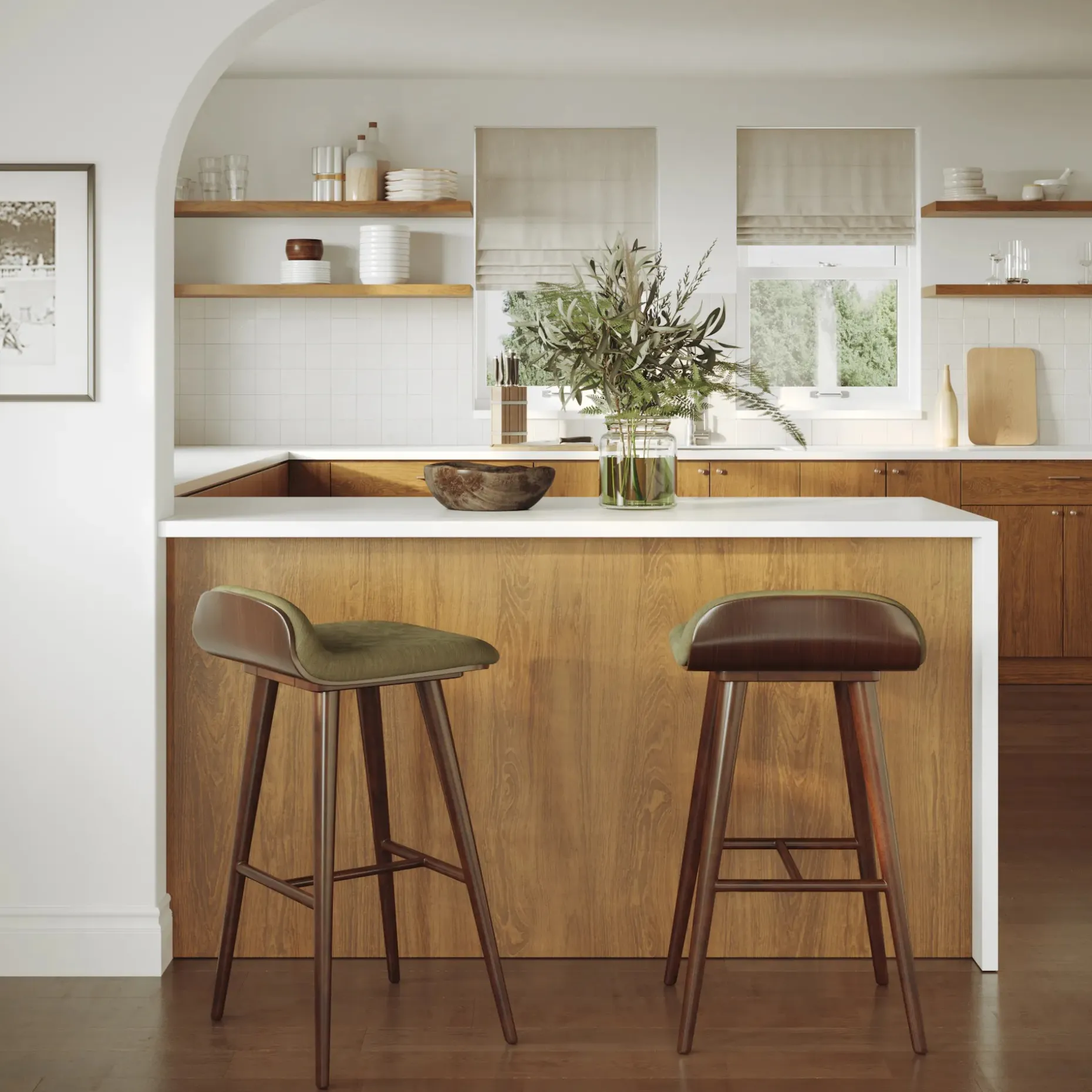 Sede Counter Stool - Walnut and Olio Green