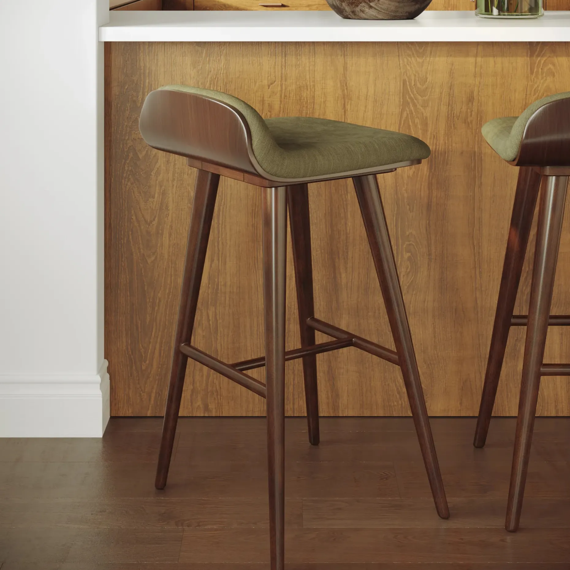 Sede Counter Stool - Walnut and Olio Green