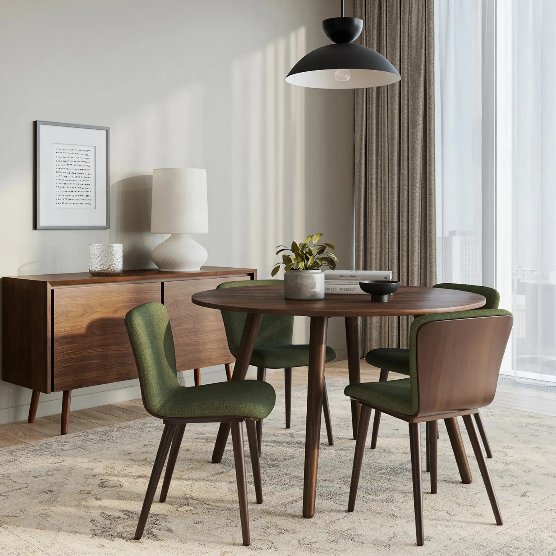 Sede Dining Chair - Walnut and Olio Green