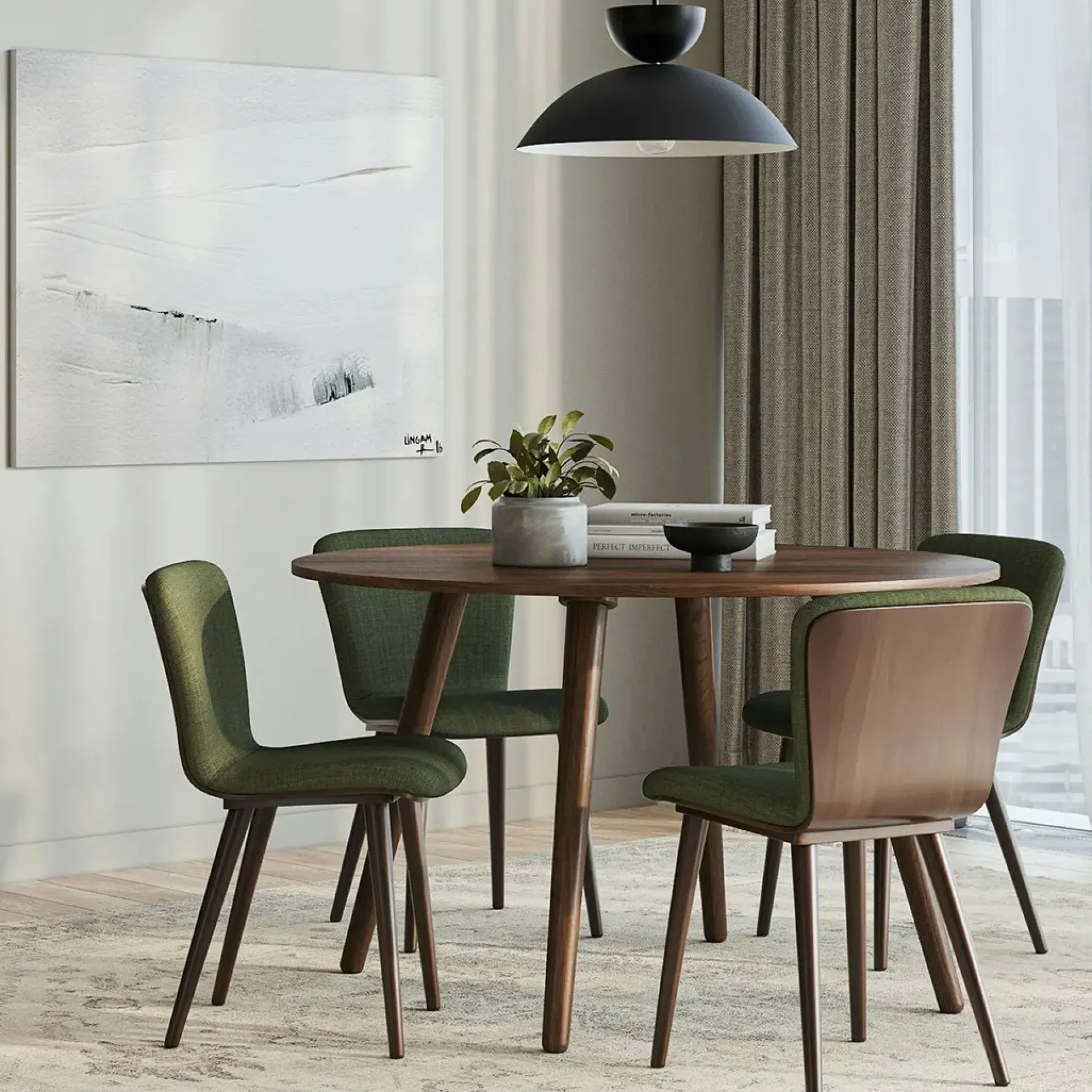 Sede Dining Chair - Walnut and Olio Green