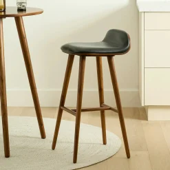 Sede Leather Bar Stool - Walnut and Black