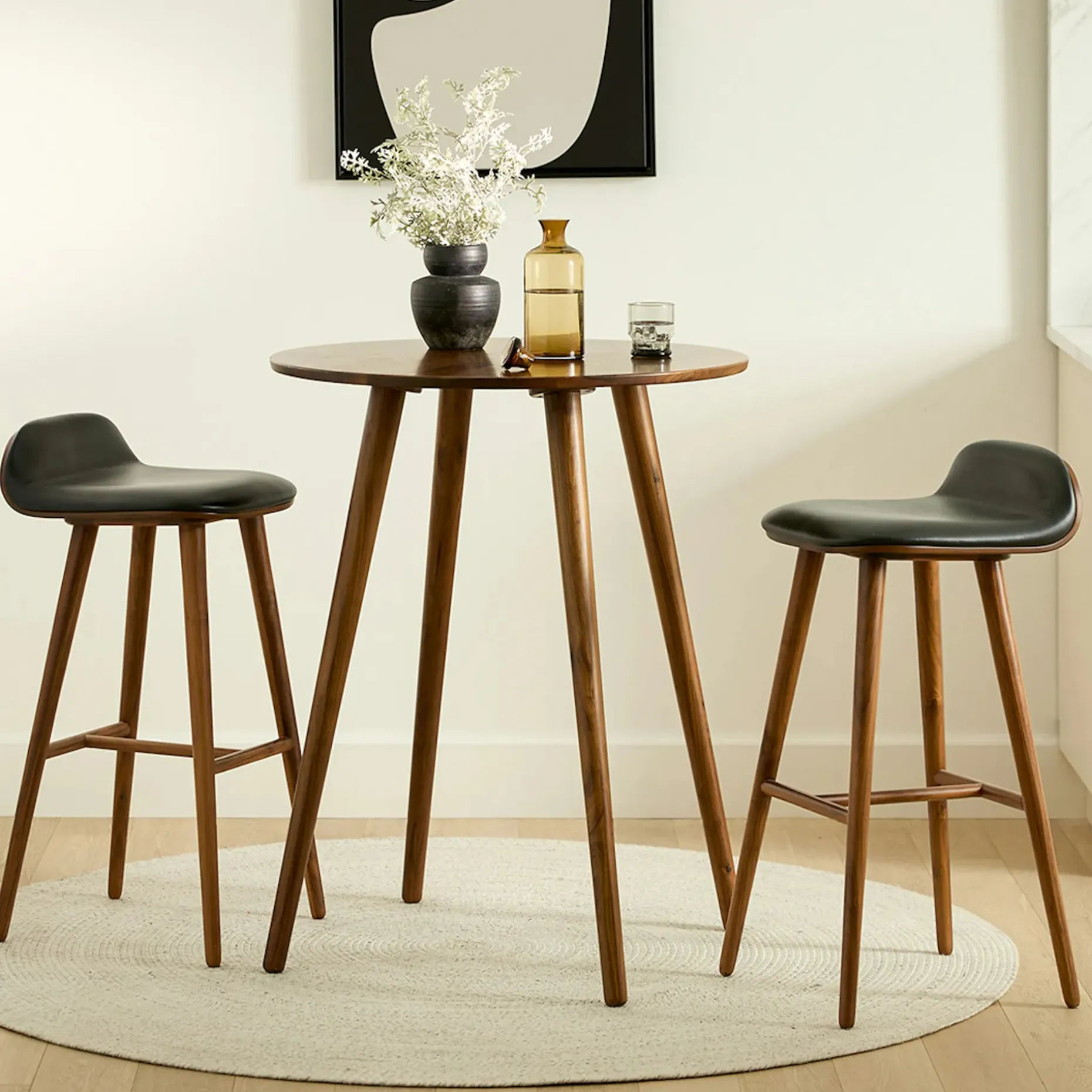 Sede Leather Bar Stool - Walnut and Black