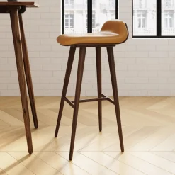 Sede Leather Bar Stool - Walnut and Toscana Tan