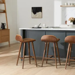 Sede Leather Counter Stool - Walnut and Toscana Tan