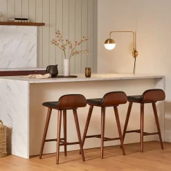 Sede Leather Counter Stool - Walnut and Black