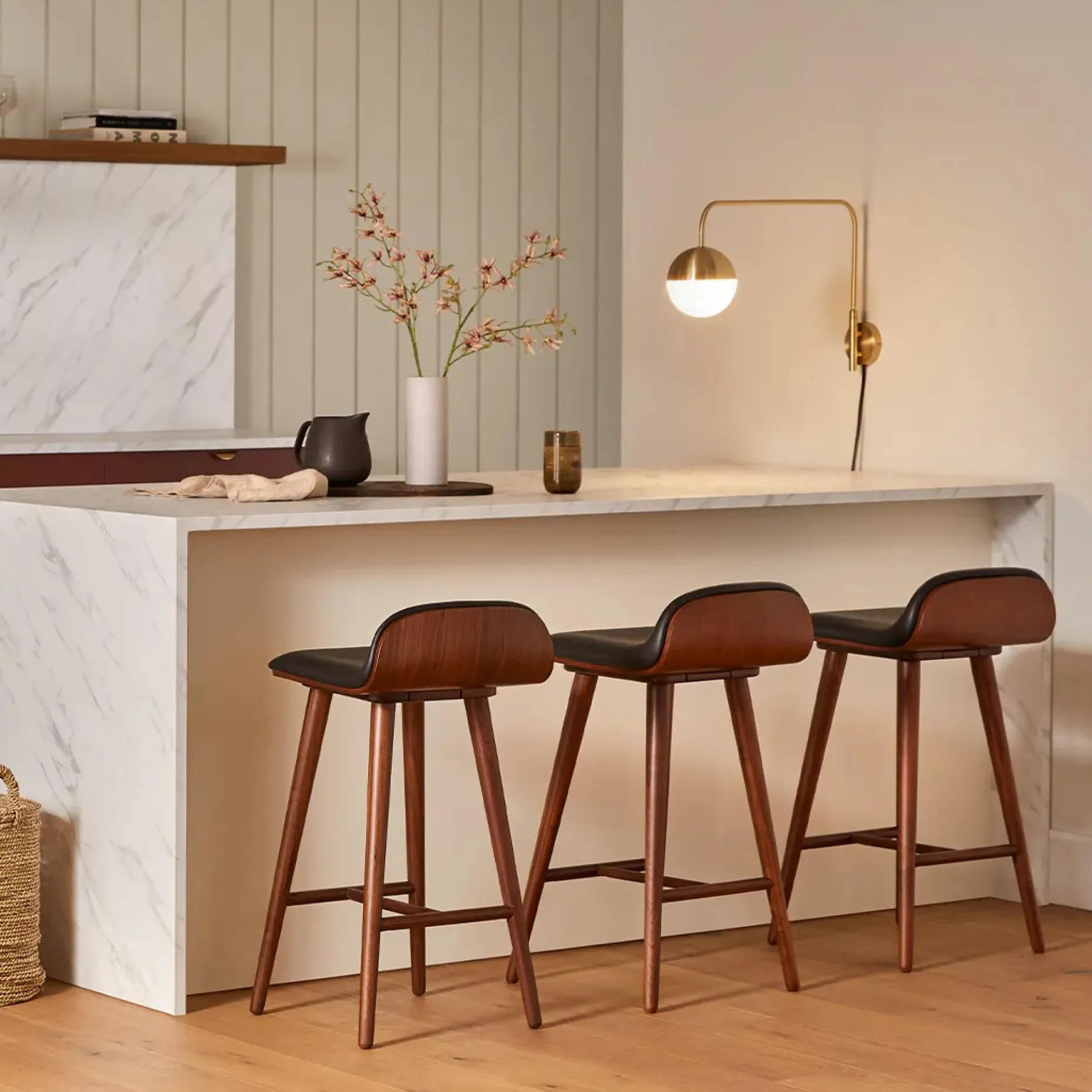 Sede Leather Counter Stool - Walnut and Black