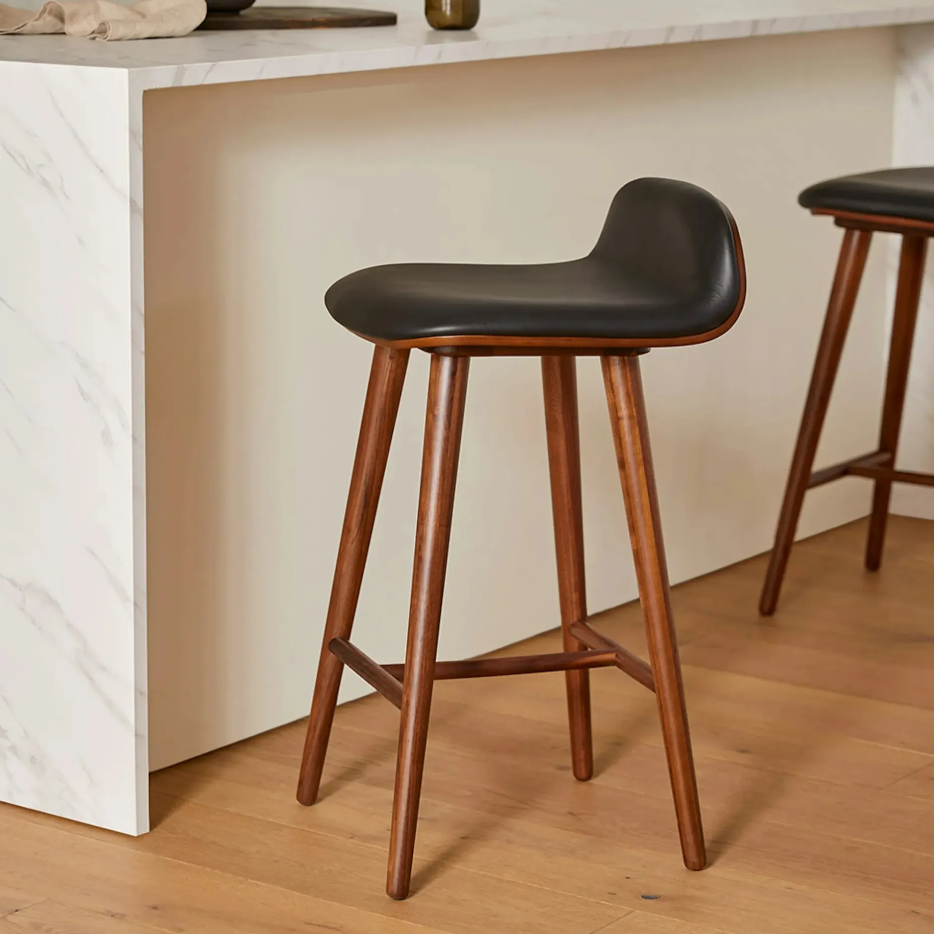 Sede Leather Counter Stool - Walnut and Black