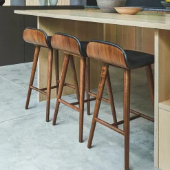Sede Leather Counter Stool - Walnut and Black