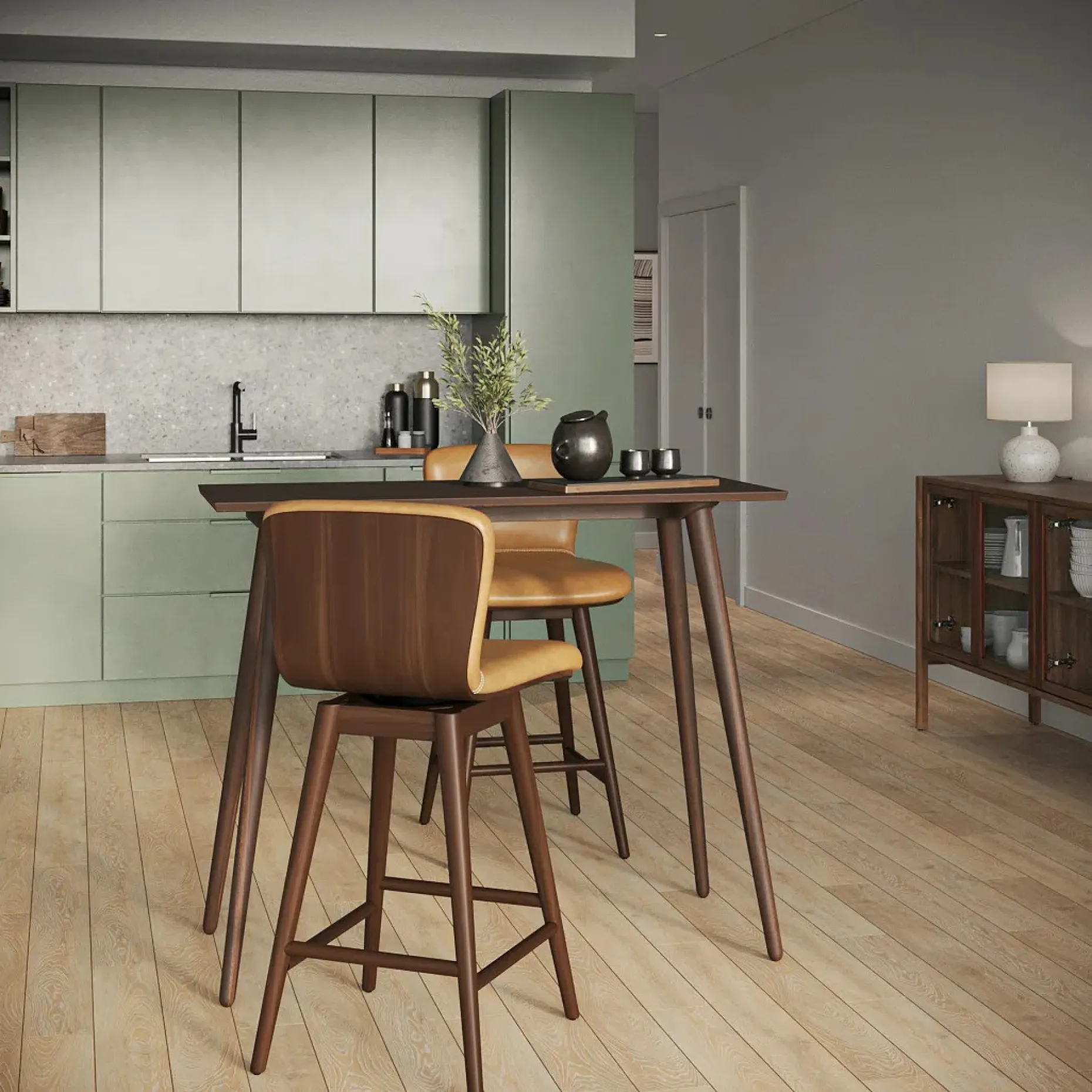 Sede Leather Swivel Bar Stool - Walnut and Toscana Tan