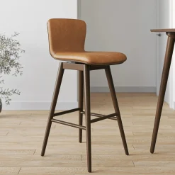 Sede Leather Swivel Bar Stool - Walnut and Toscana Tan